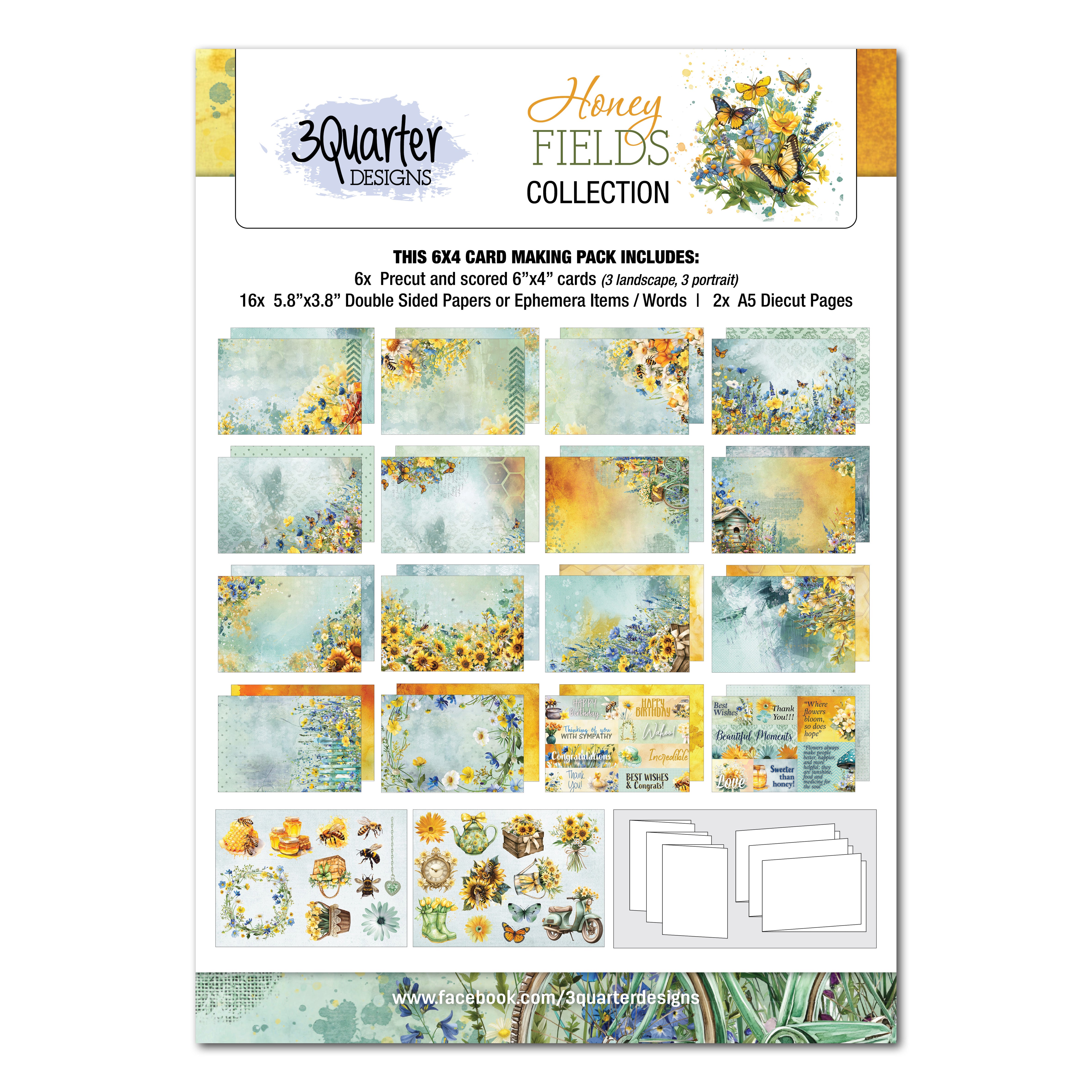 3Quarter Designs Honey Fields 6x4 Card Pack