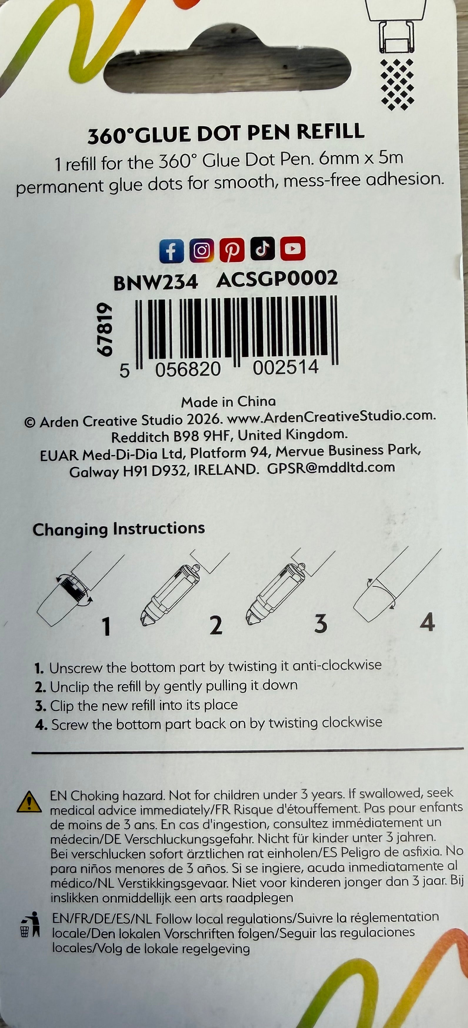 Arden Creative Studio 360° Glue Dot Tape Pen Refill