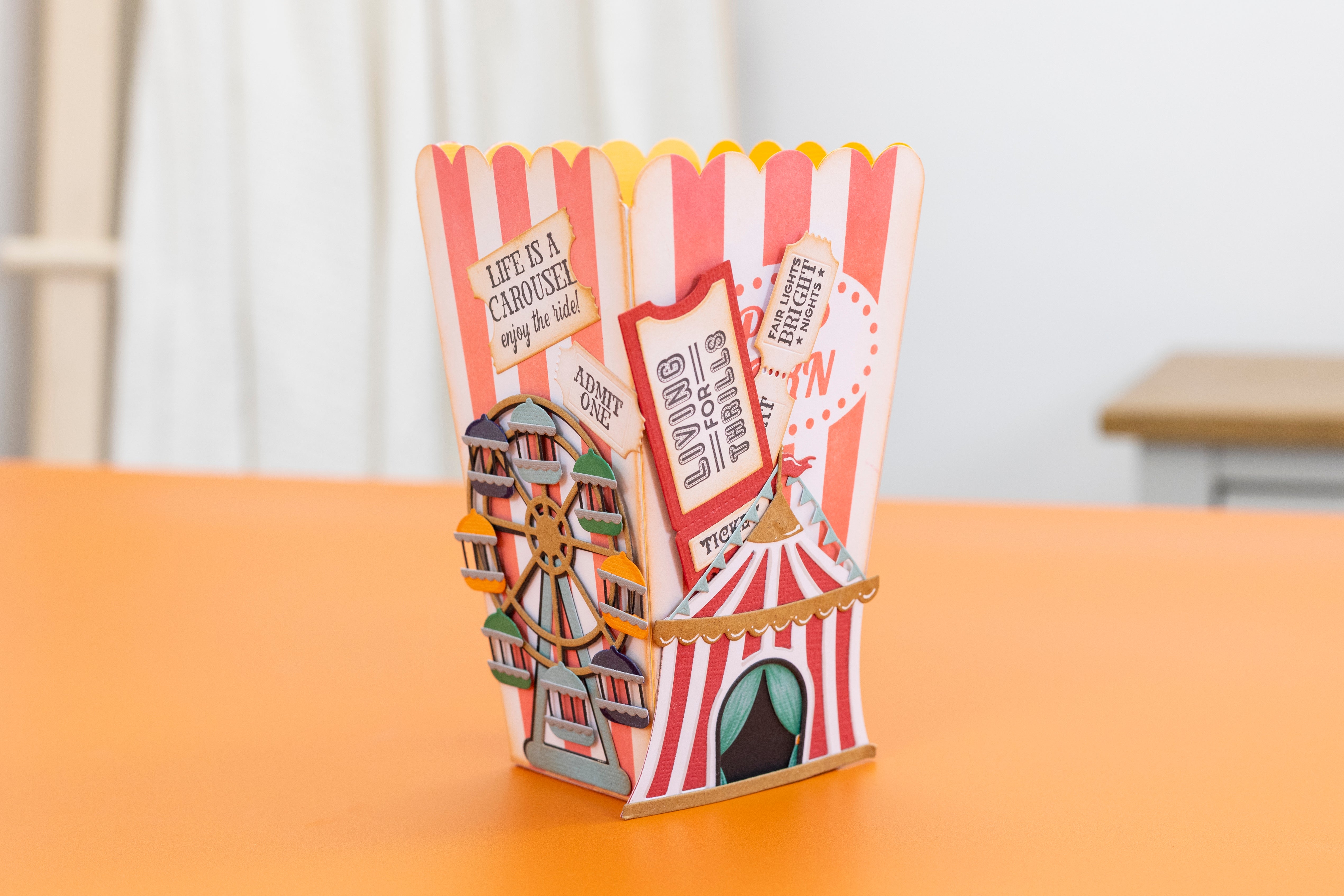 Vintage Carnival Stencil & Die Set - Popcorn Treat Box