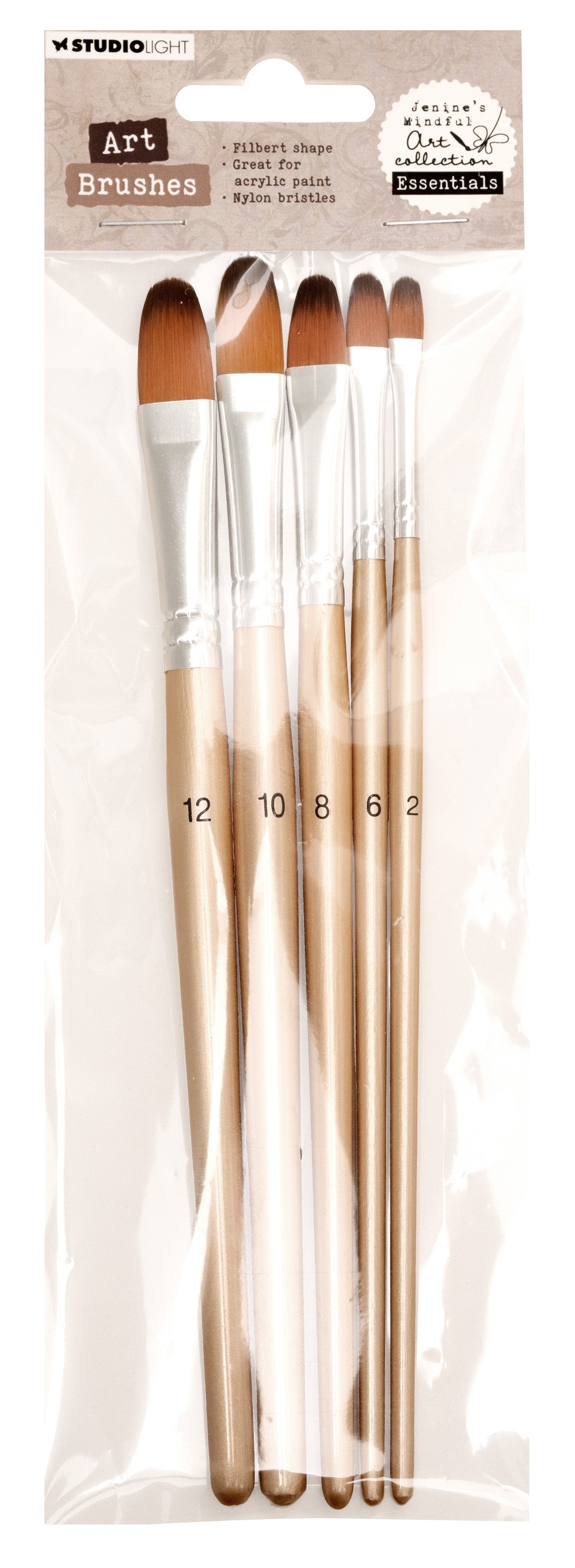 JMA Brush Set Filbert, Size 2-4-6-8-10 Essentials 75x220x10mm 5 Pieces