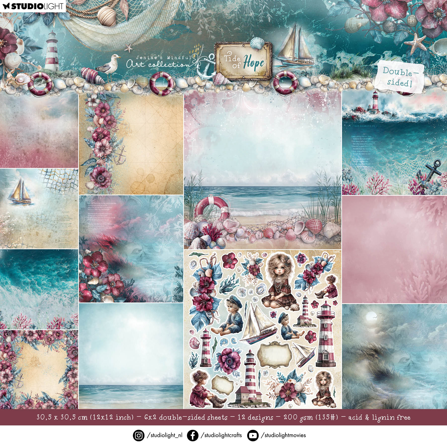 JMA Designer Paper Pad Double-Sided Scrapbooking Tide of Hope 12 Sheets