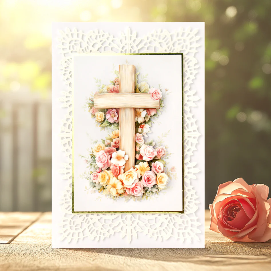 Die Cut Decoupage – Wooden Cross & Roses (pack of 3)