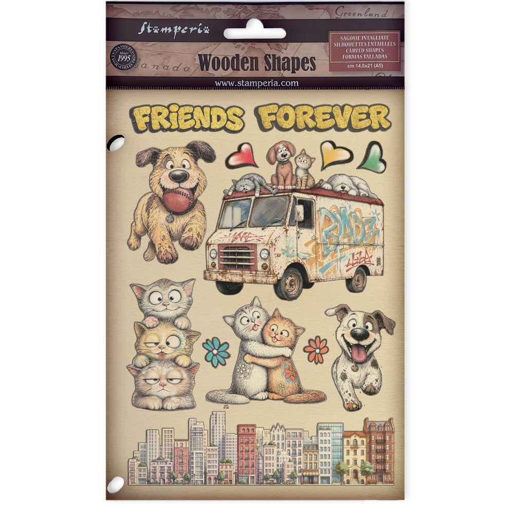 Printed Decorative Wooden Shape For Art And Craft A5 - Furry Friends 2
