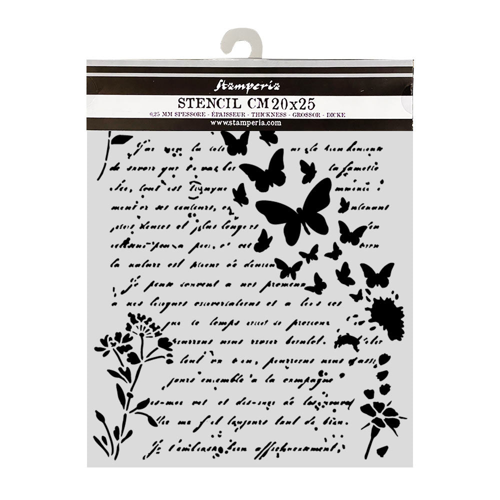 Cut Laser Stencil For Art And Craft 20x25cm - Flowers And Poems Letter And Butterflies