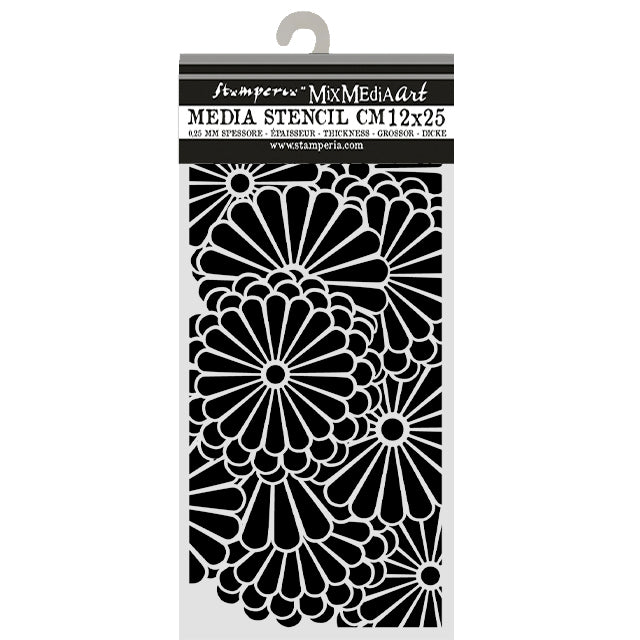 Cut Laser Stencil For Art And Craft cm 12x25 - Oriental Garden Flowers Pattern (SINGLE NOT 3PK)