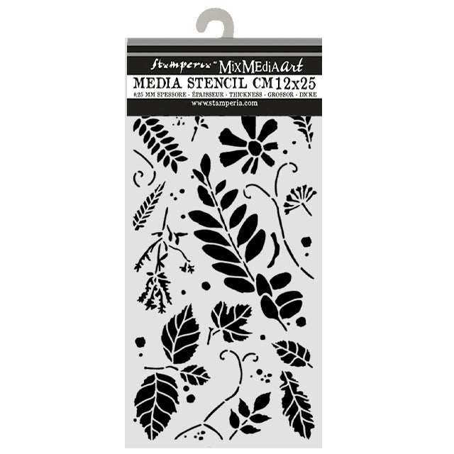 Cut Laser Stencil For Art And Craft 12x25cm - Flowers And Poems Mixed Leaves