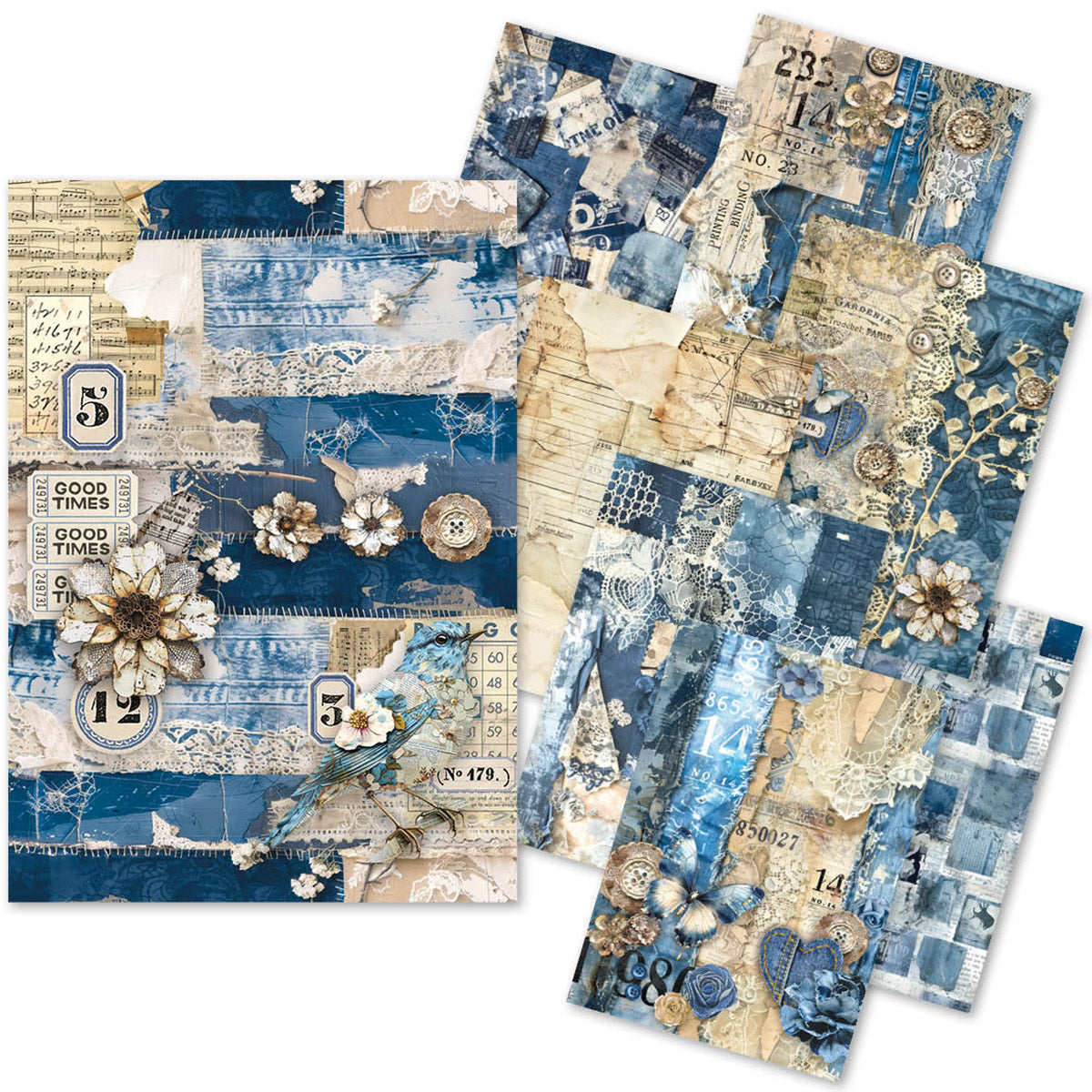 Craftmix Urban Blue Denim Mixed A5 Paper Pack - 8 Sheets (Tissue & Vellum Variety)