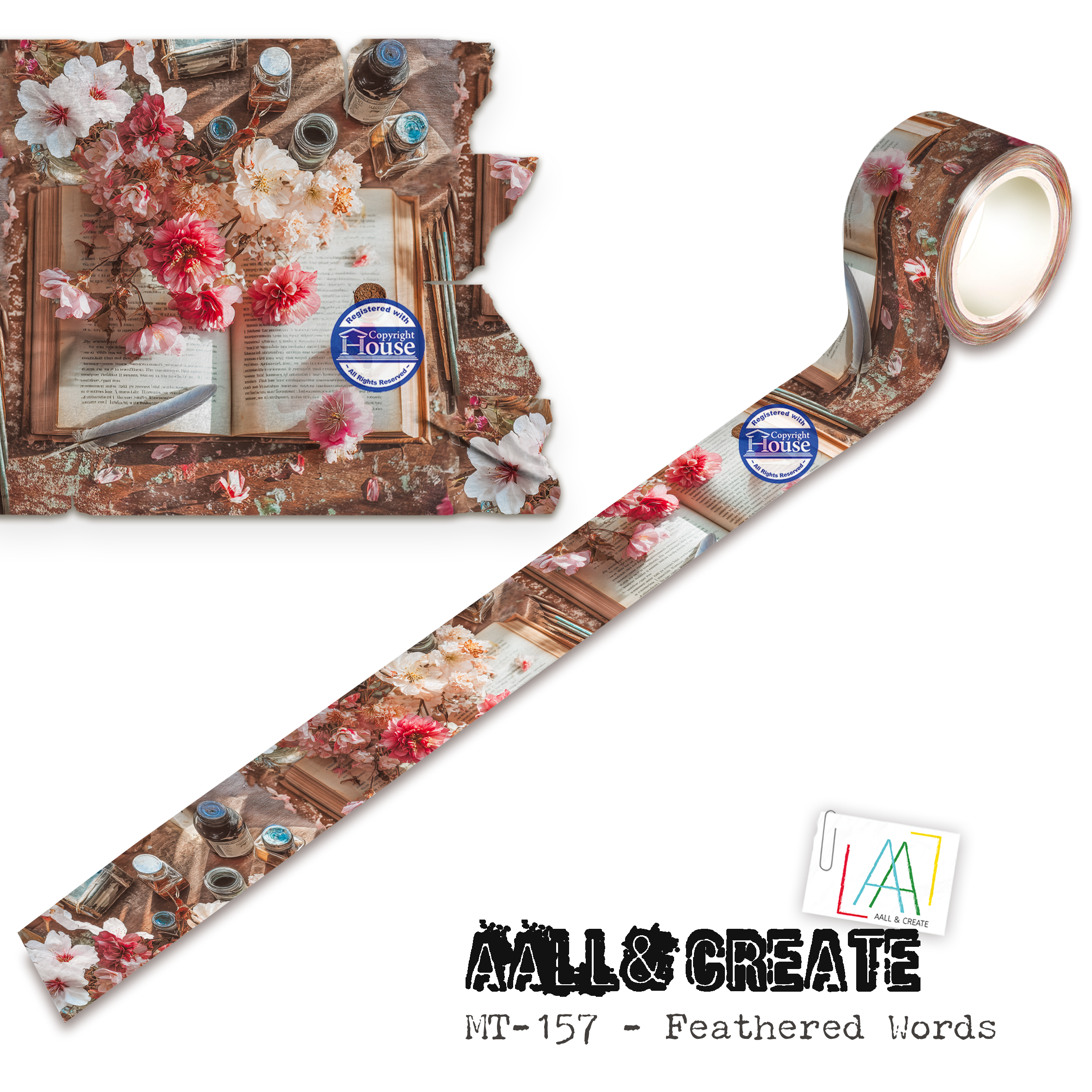 AALL and Create - Layer-It-Up Washi Tape 25mm x 10m - Feathered Words