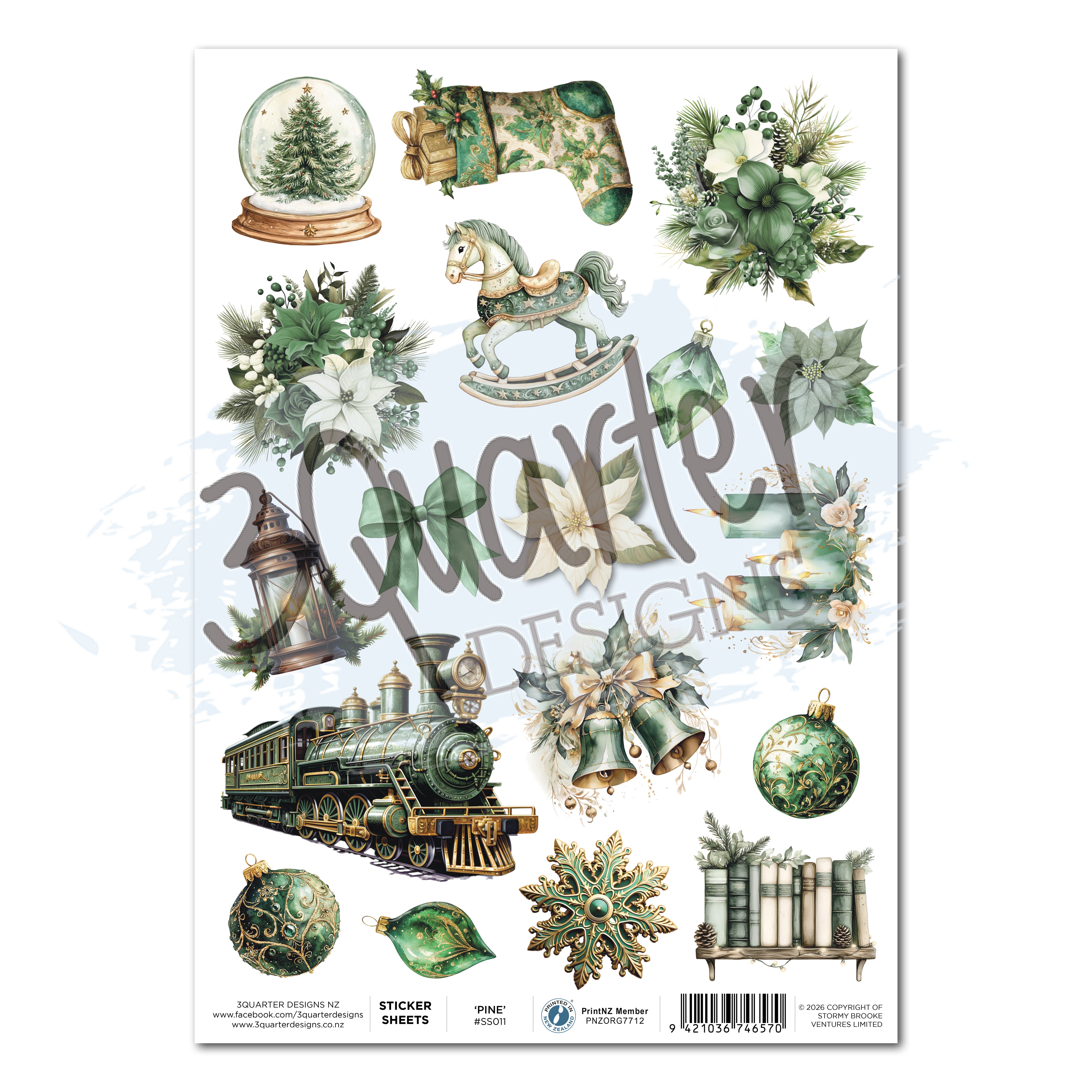 3Quarter Designs Pine Festivities - A4 Sticker Sheet - 3 Sheets
