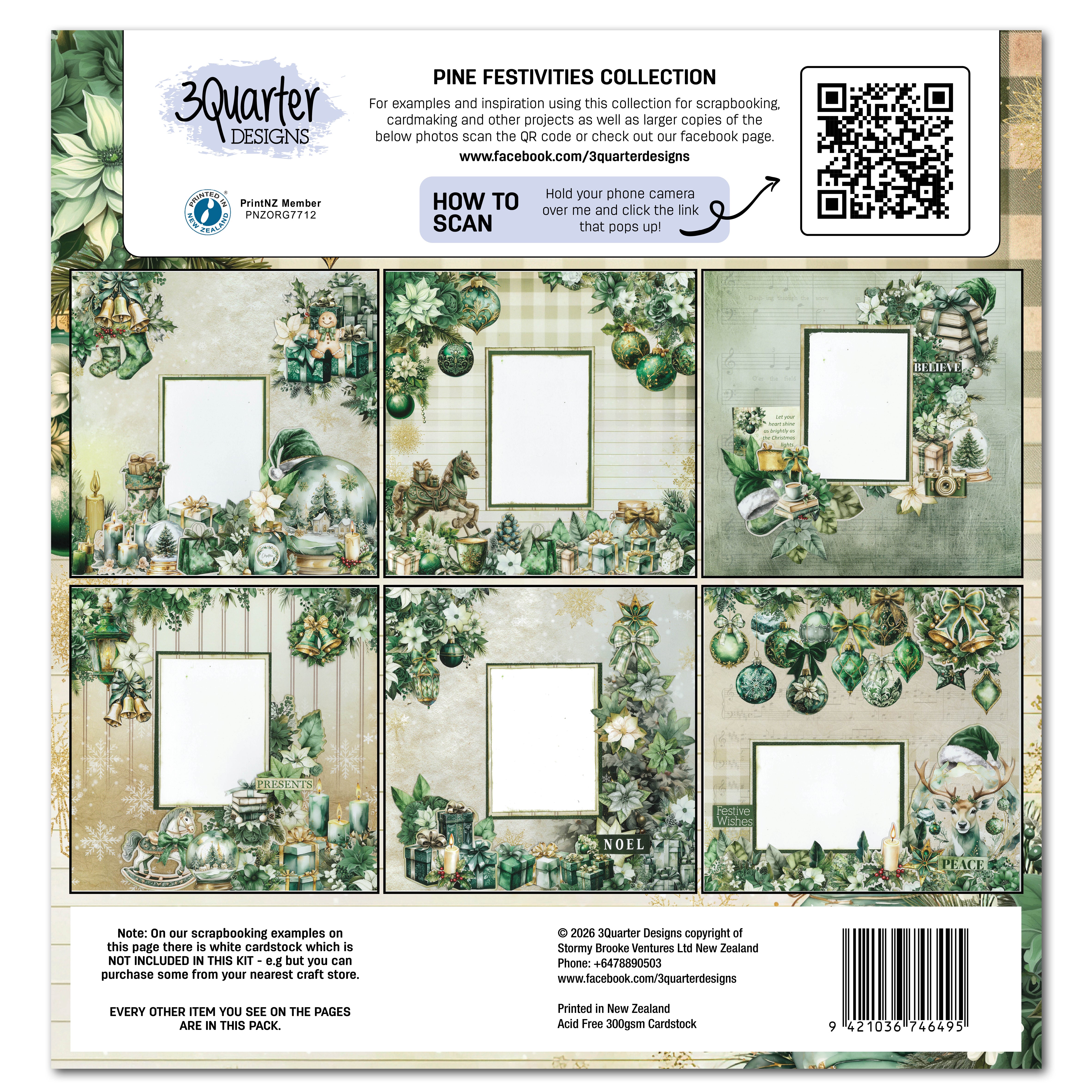 3Quarter Designs Pine Festivities 12x12 Designer Paper & Diecuts Set