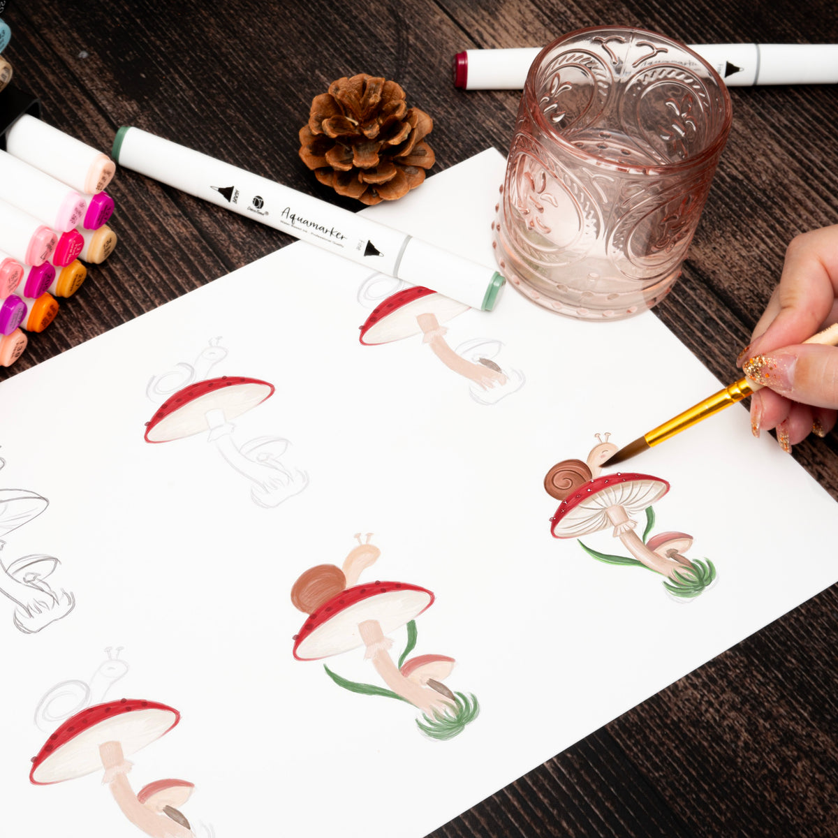 Decotime Aqua Twin Markers - Crimson Tides Tones - Brush & Fine Tip - incl. Decotray - 10 Pieces