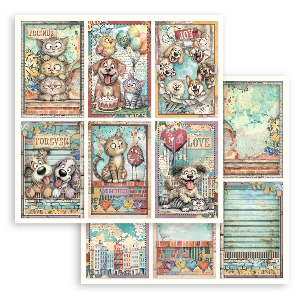 12”x12” (30.5cmx30.5cm) Double Sided Printed Sheet – Furry Friends 2 6 Cards