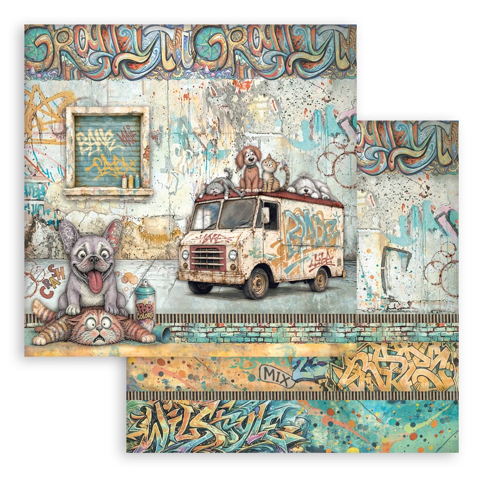 12”x12” (30.5x30.5 cm) Paper Pad 10 Double Sided Printed Sheets - Furry Friends 2