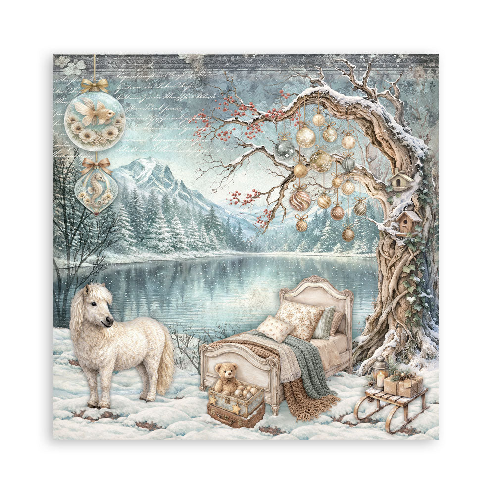 Scrapbooking Printed Pad For Art And Craft 10 Sheets cm 20.3x20.3 (8"x8") - White Christmas