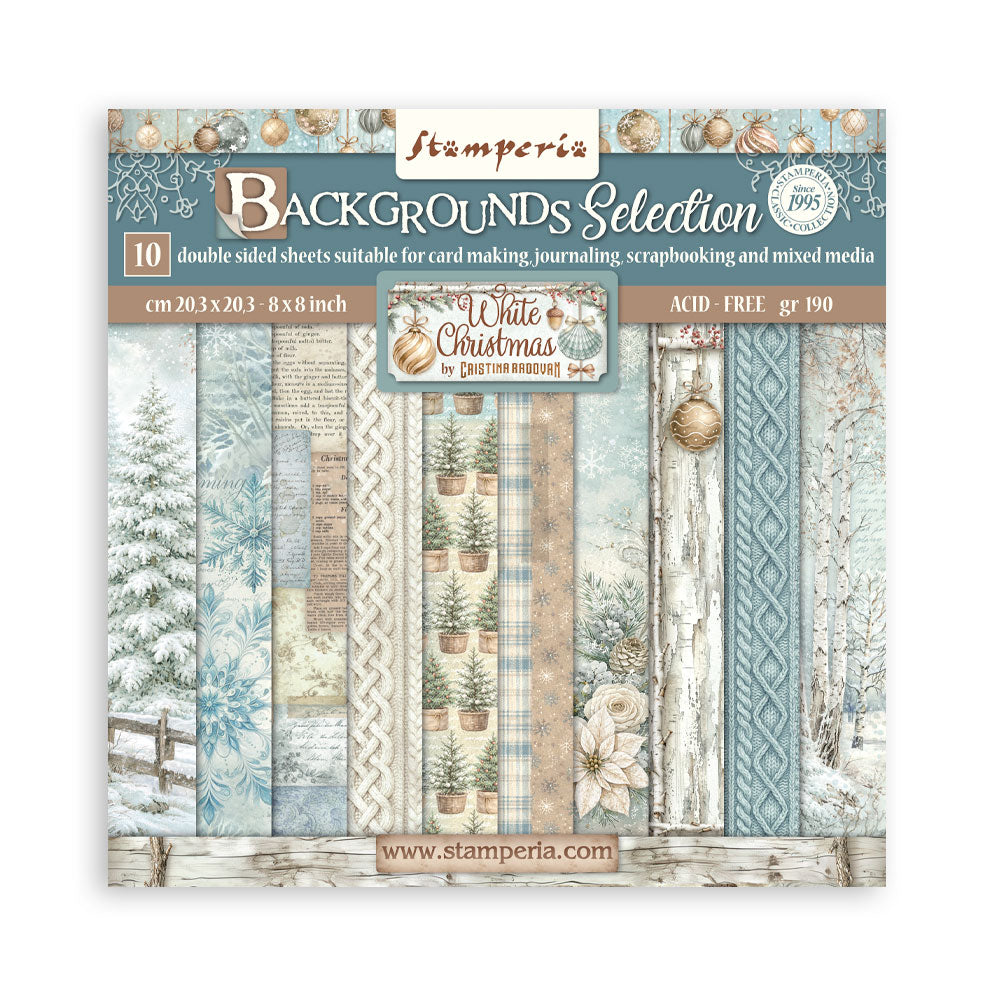 Scrapbooking Printed Pad For Art And Craft 10 Sheets cm 20.3x20.3 (8"x8") Backgrounds - White Christmas