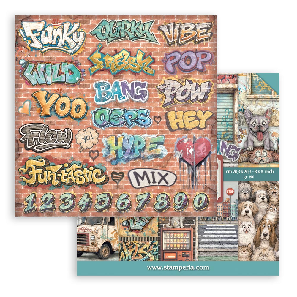 8”x8” (20.3x20.3 cm) Paper Pad 10 Double Sided Printed Sheets - Furry Friends 2