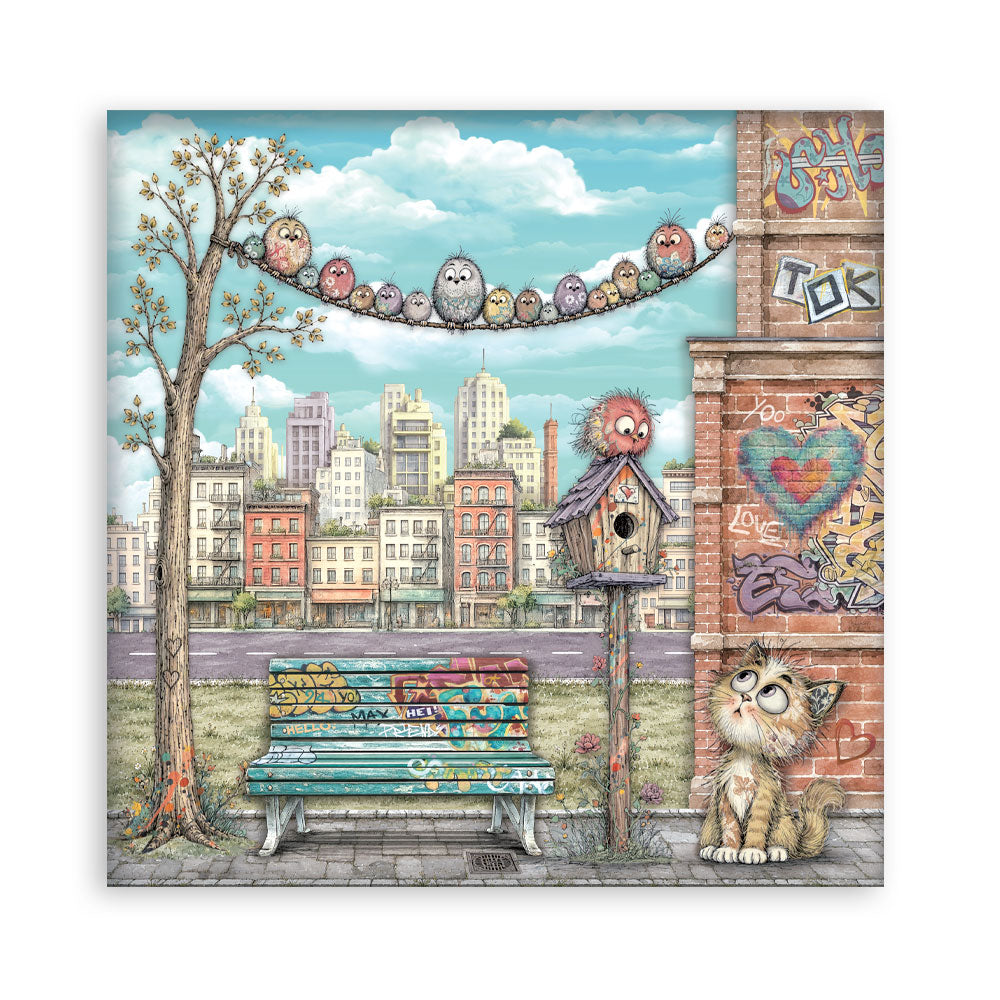 8”x8” (20.3x20.3 cm) Paper Pad 10 Double Sided Printed Sheets - Furry Friends 2