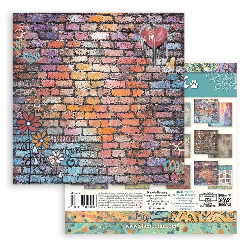 8”x8” (20.3x20.3 cm) Paper Pad 10 Double Sided Printed Backgrounds Sheets - Furry Friends 2