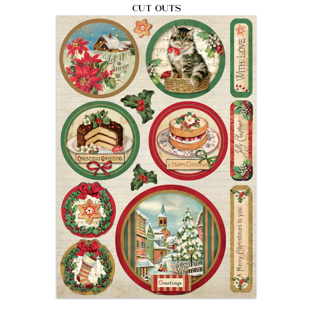Printed Art Junk Journal: Stickers, Cut-Outs, Backgrounds For Art And Craft - Classic Christmas