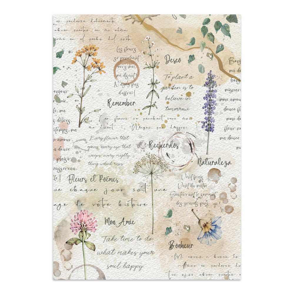 Printed Art Junk Journal: Stickers, Cut-Outs, Backgrounds For Art And Craft - Flowers And Poems