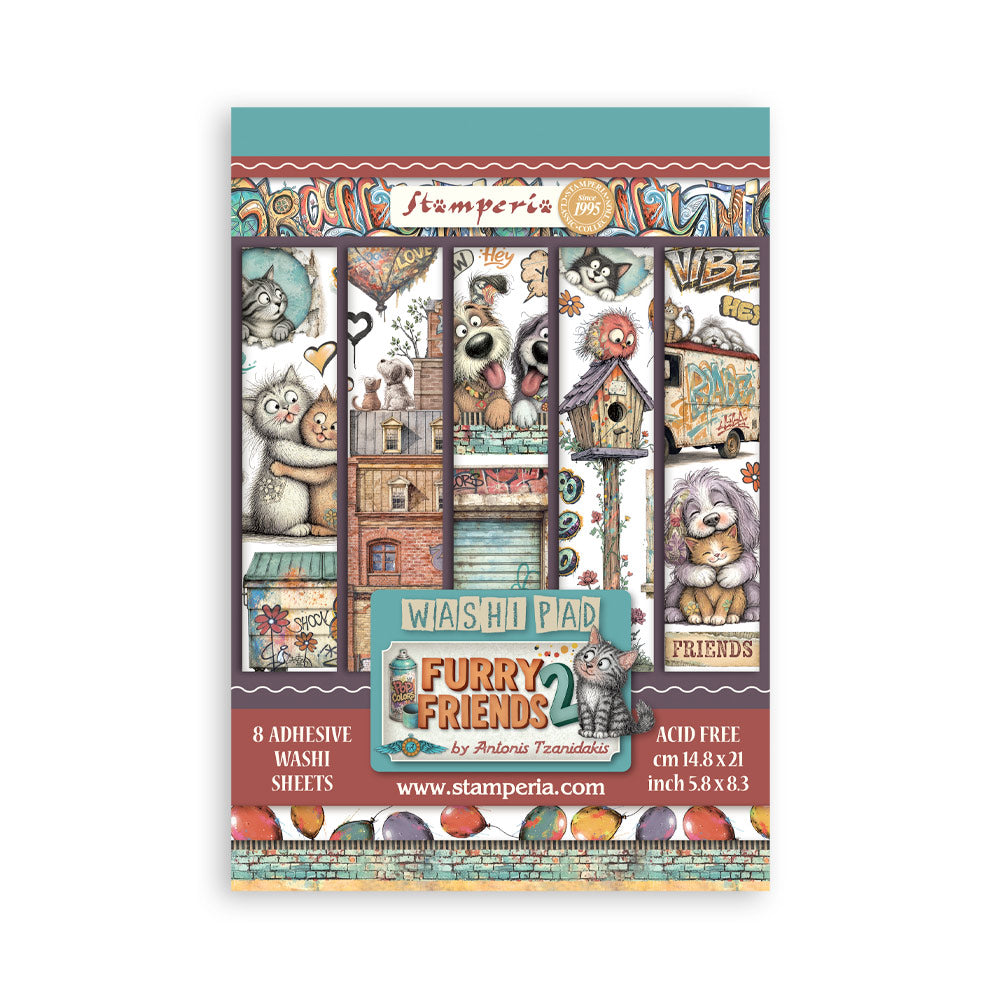 Printed Washi Pad For Art And Craft A5 8 Sheets - Furry Friends 2