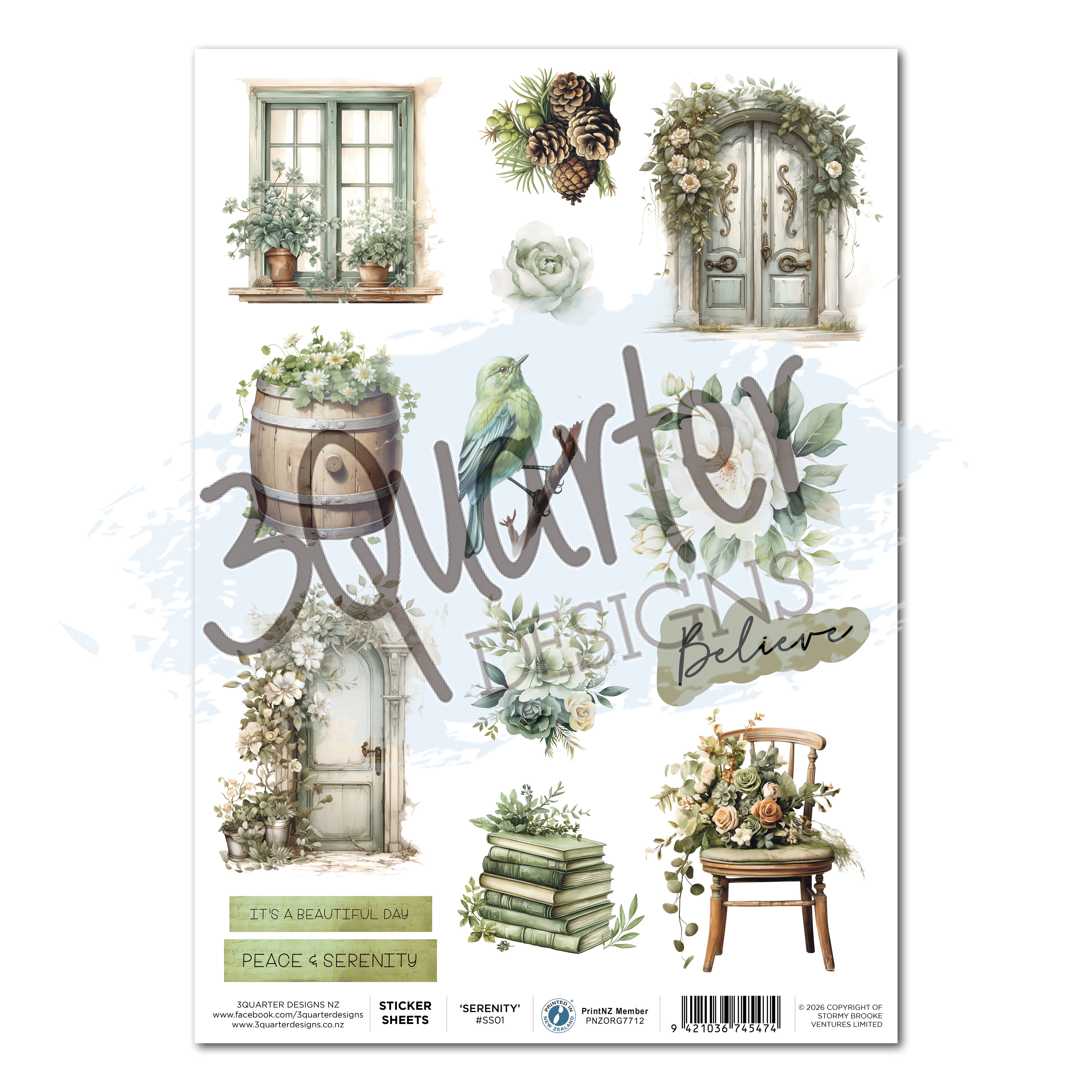 3Quarter Designs Sage Candle (Serenity) - A4 Sticker Sheet