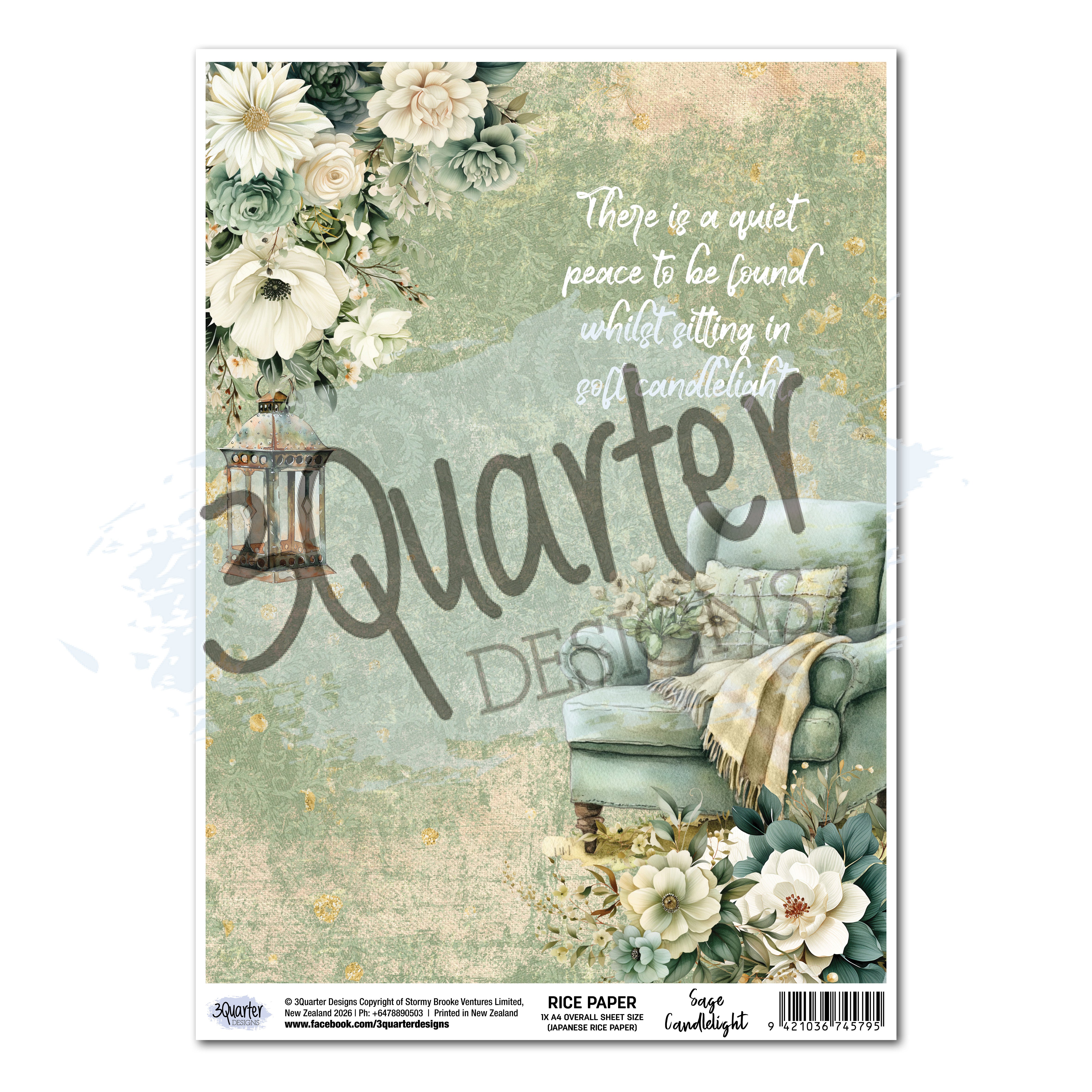 3Quarter Designs Sage Candle - A4 Rice Paper