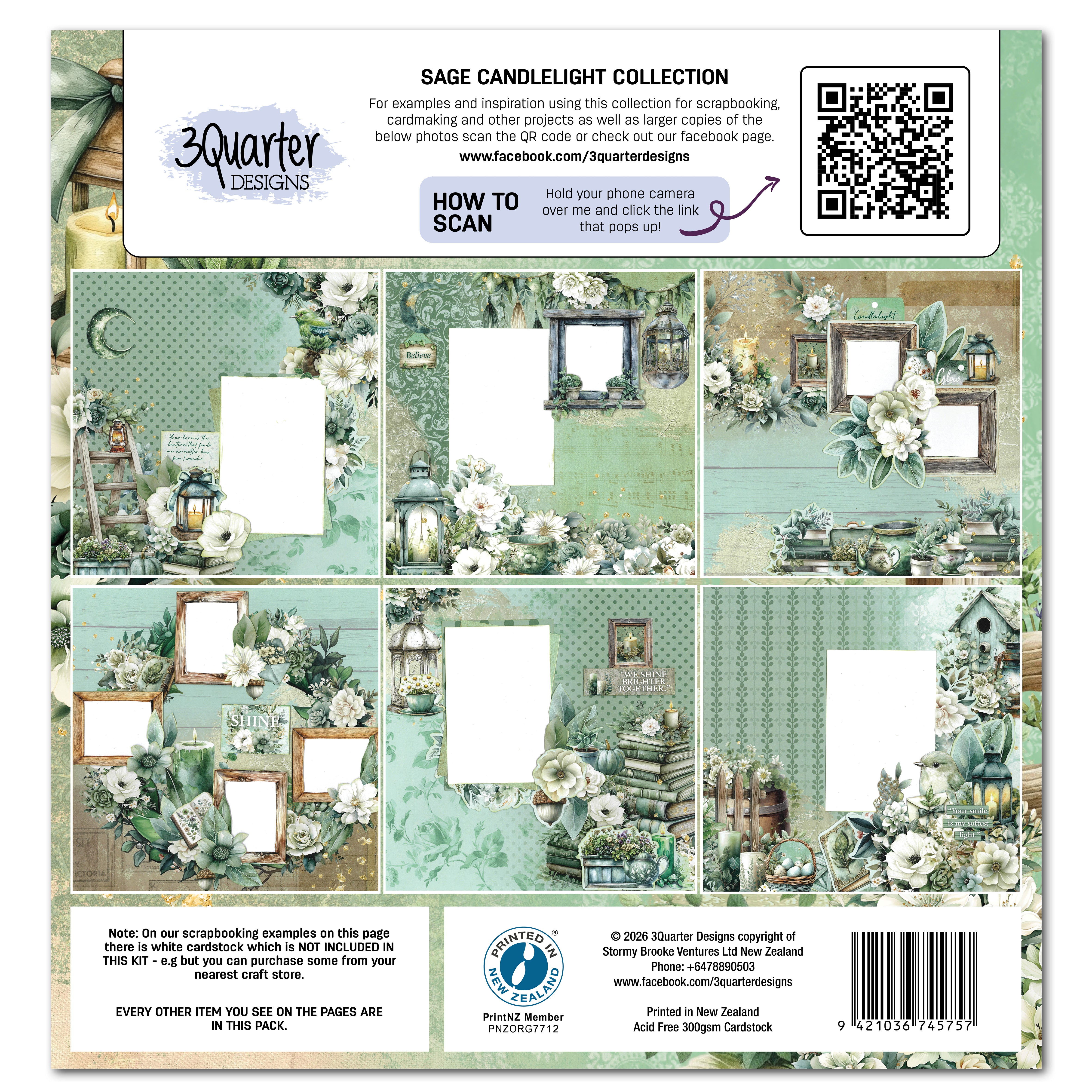 3Quarter Designs Sage Candle 12x12 Design Paper & Diecuts Set