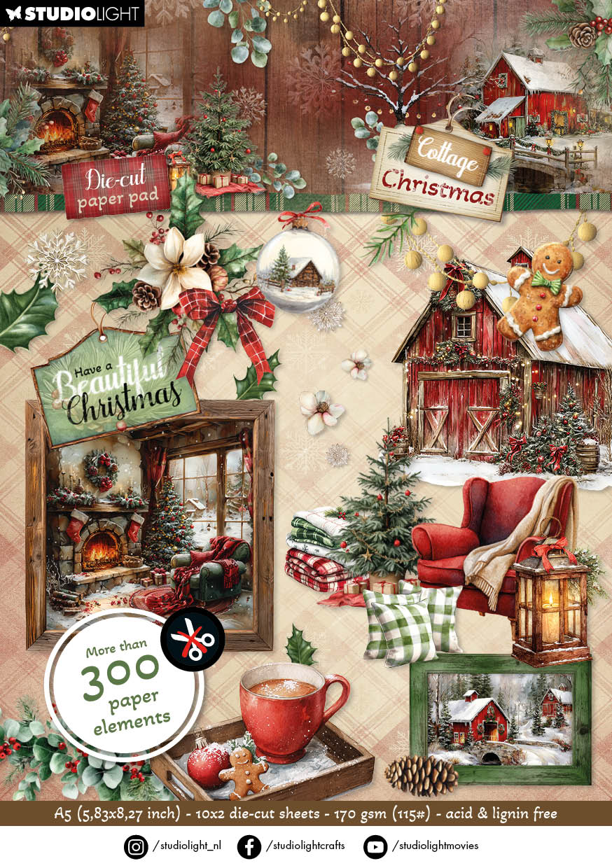 SL Die-Cut Paper Pad Paper Elements Cottage Christmas 20 Sheets