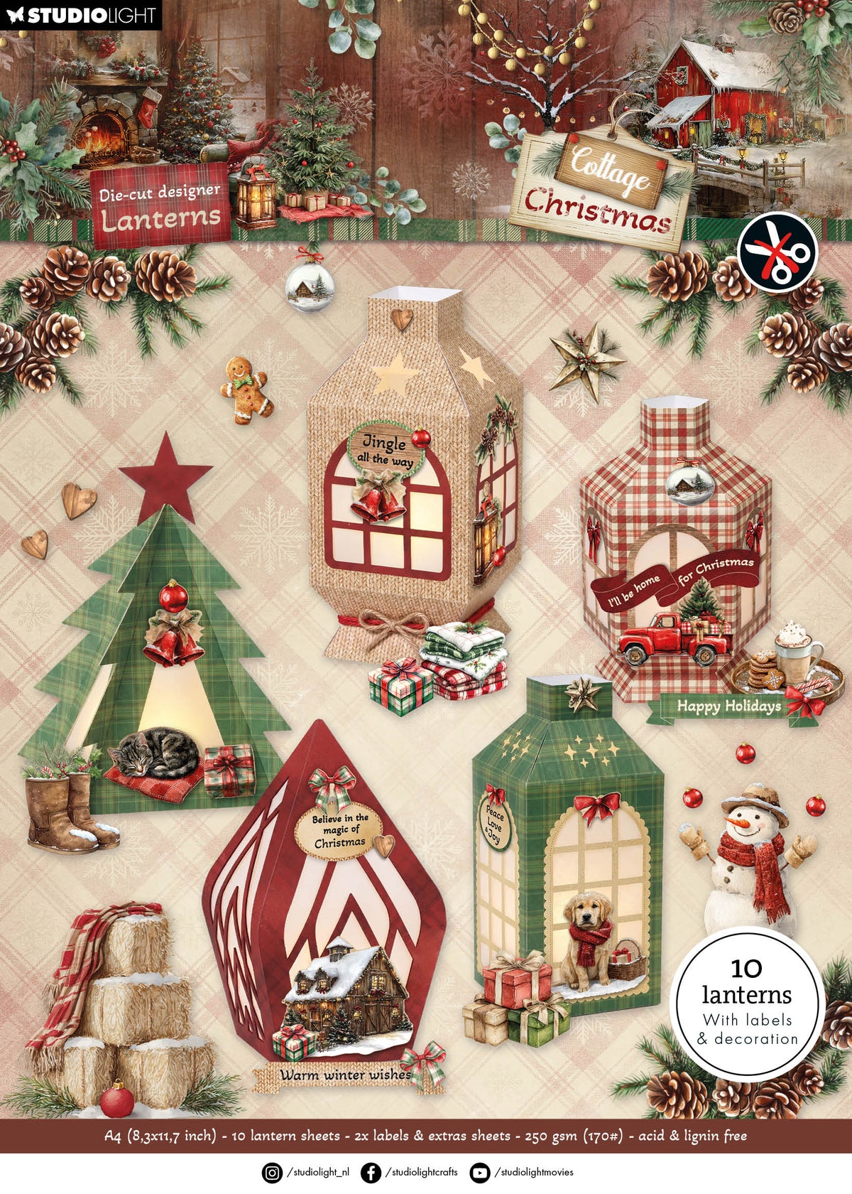SL DIY Lanterns Die-Cut Paper Pad Cottage Christmas 12 Sheets