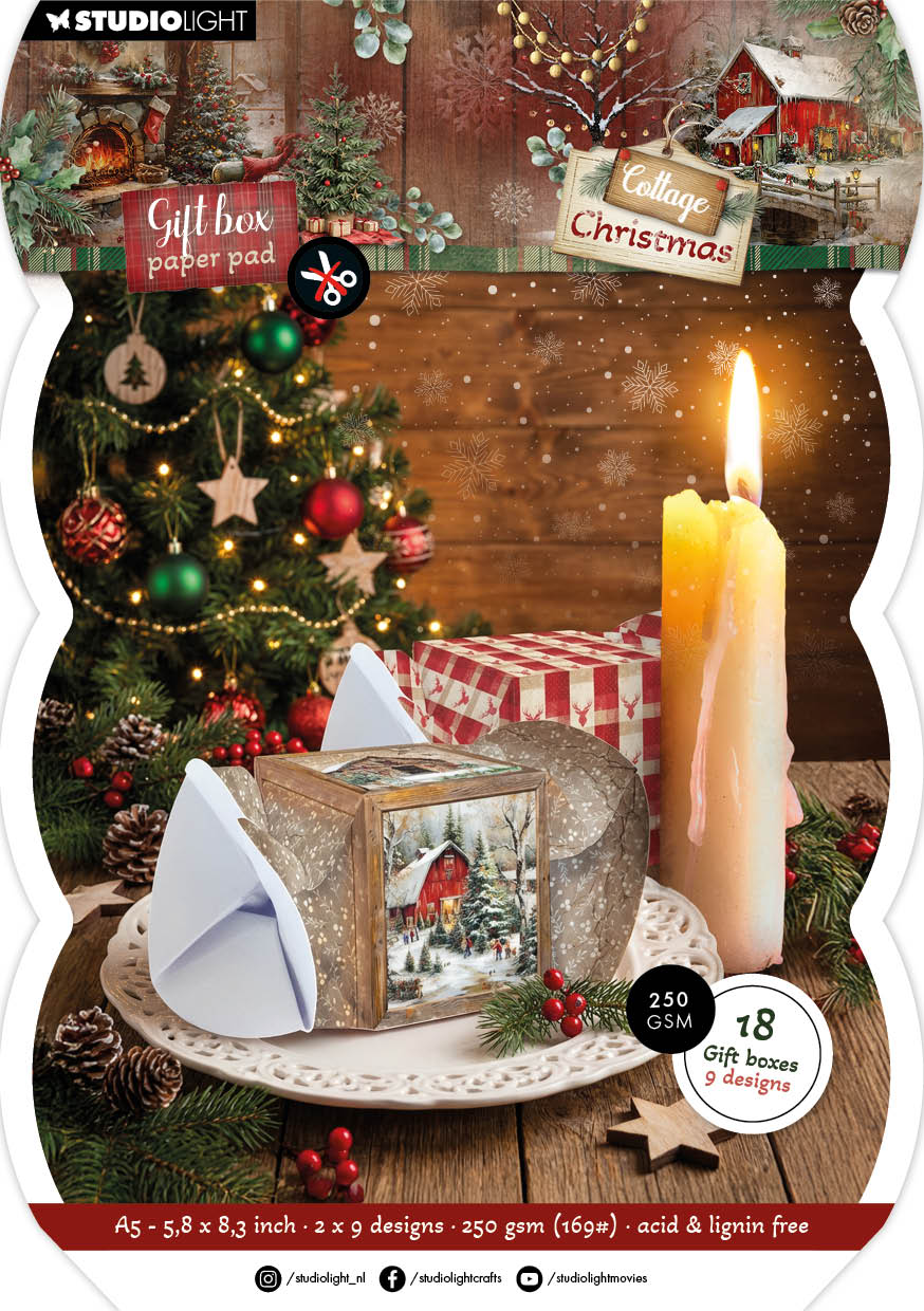 SL Giftbox Paper Pad Christmas Cracker Cottage Christmas 18 Sheets