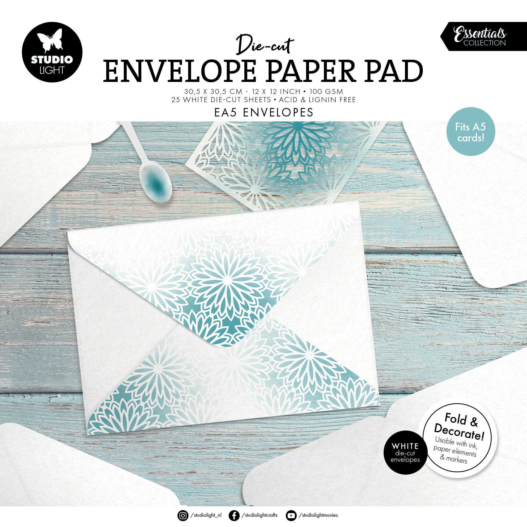 SL Die-Cut Paper Pad EA5 Envelopes for A5 Cards Essentials 25 Sheets