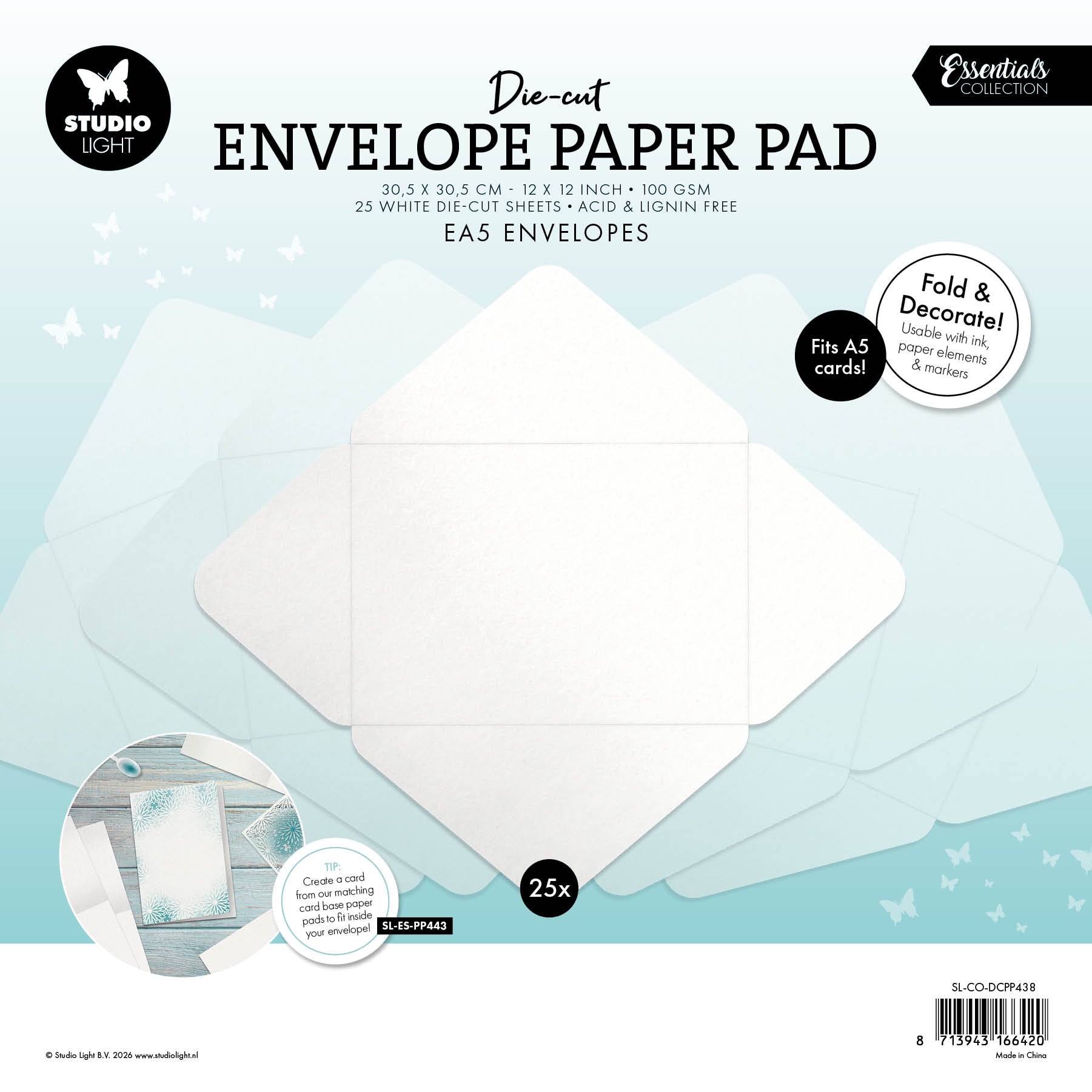 SL Die-Cut Paper Pad EA5 Envelopes for A5 Cards Essentials 25 Sheets