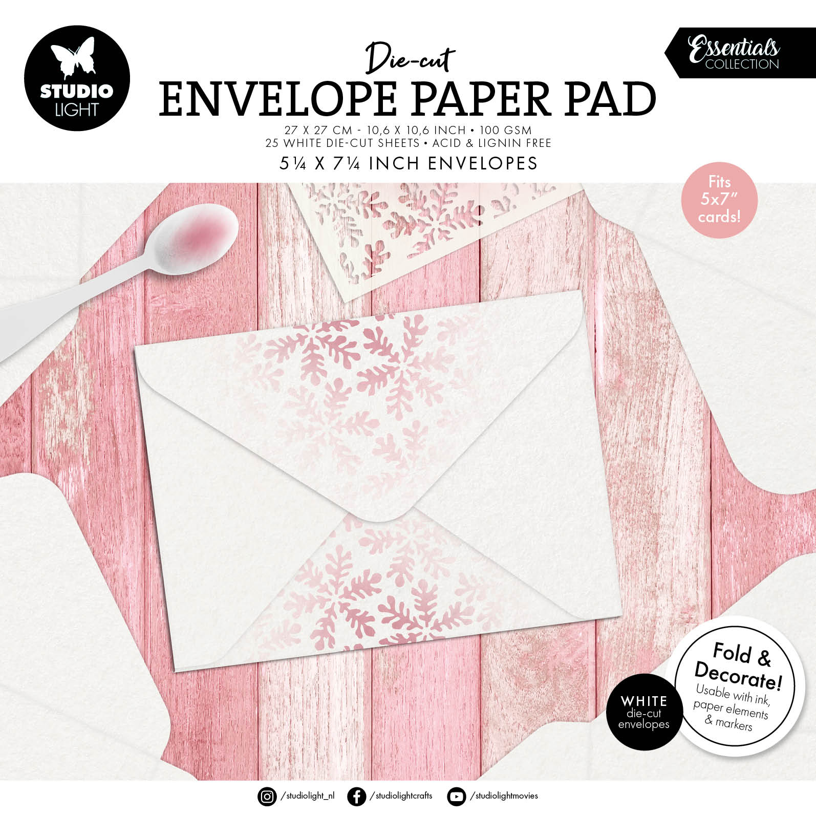 SL Die-Cut Paper Pad 5.25x7.25" Envelopes for 5x7" Cards Essentials 25 Sheets