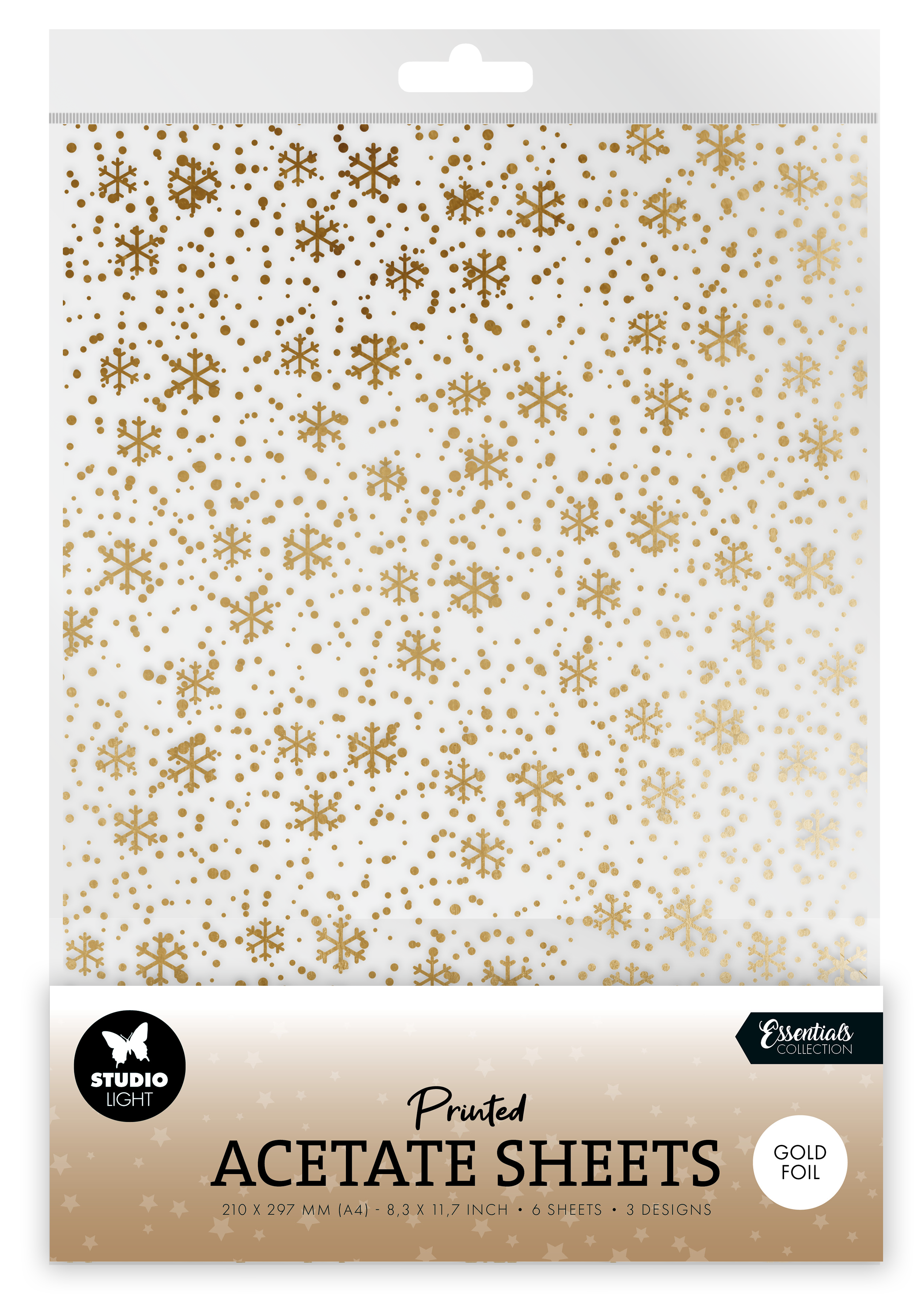 SL Acetate Sheet Snowflakes Gold Essentials 6 Sheets