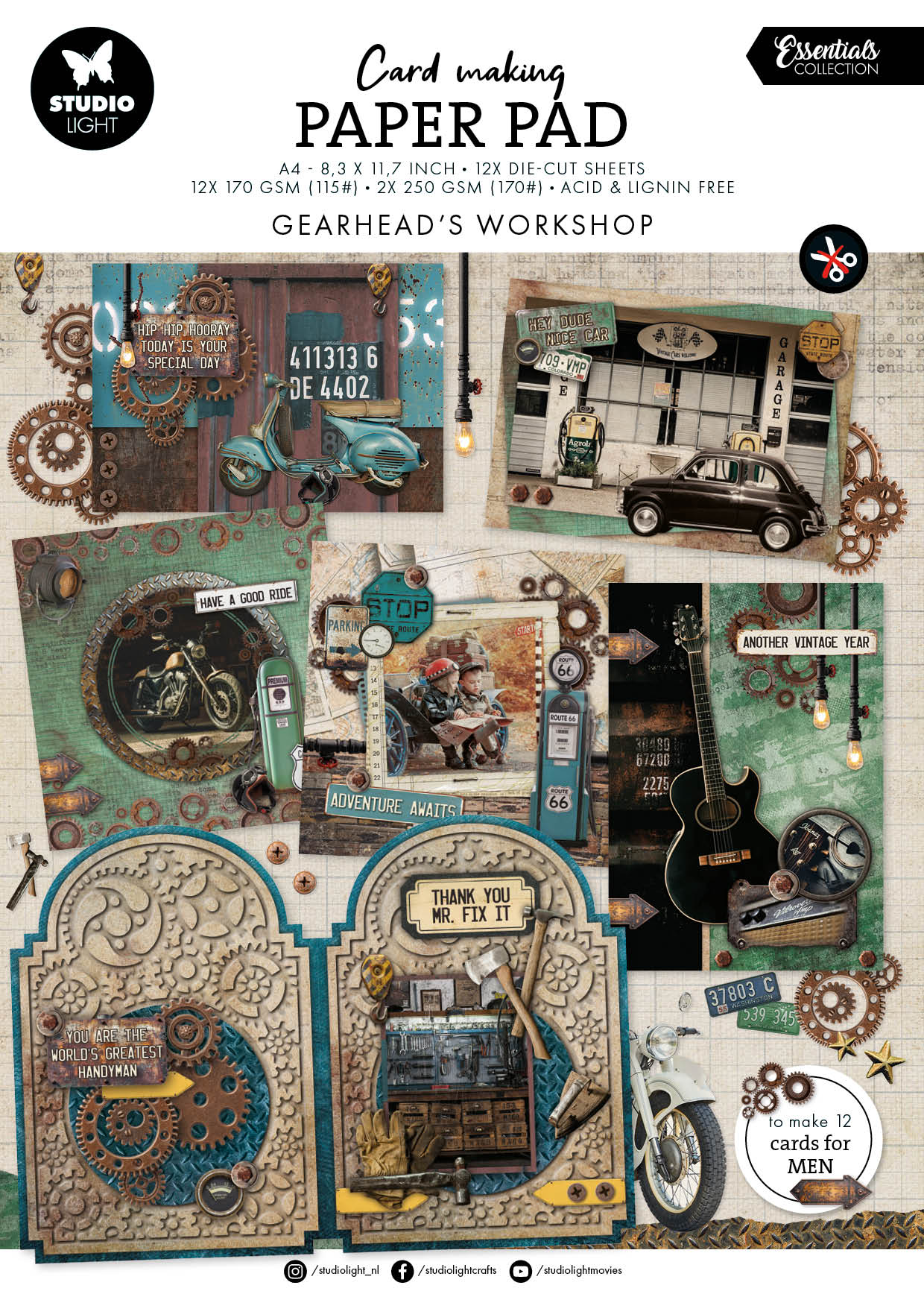 SL Cardmaking Pad Gearhead Workshop Essentials 14 Sheets