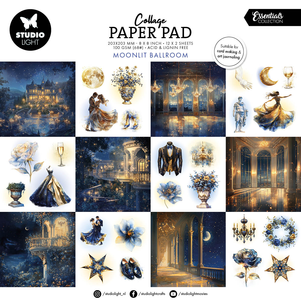SL Collage Paper PadMoonlit Ballroom Essentials 203x203x5mm 24 Sheets