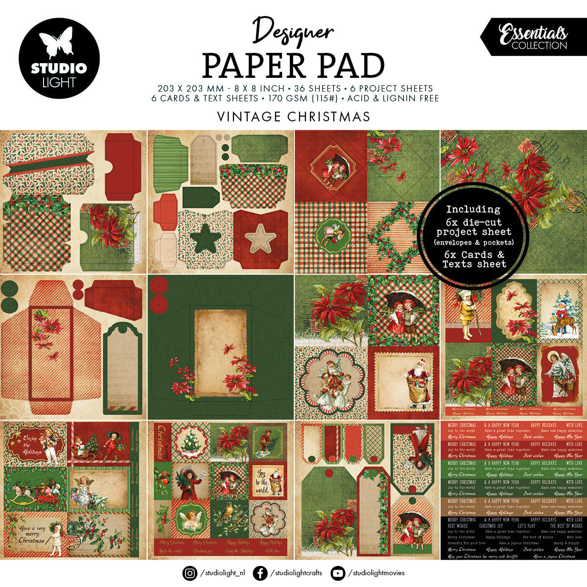 SL Mixed Paper Pad Vintage Christmas Essentials 36 Sheets