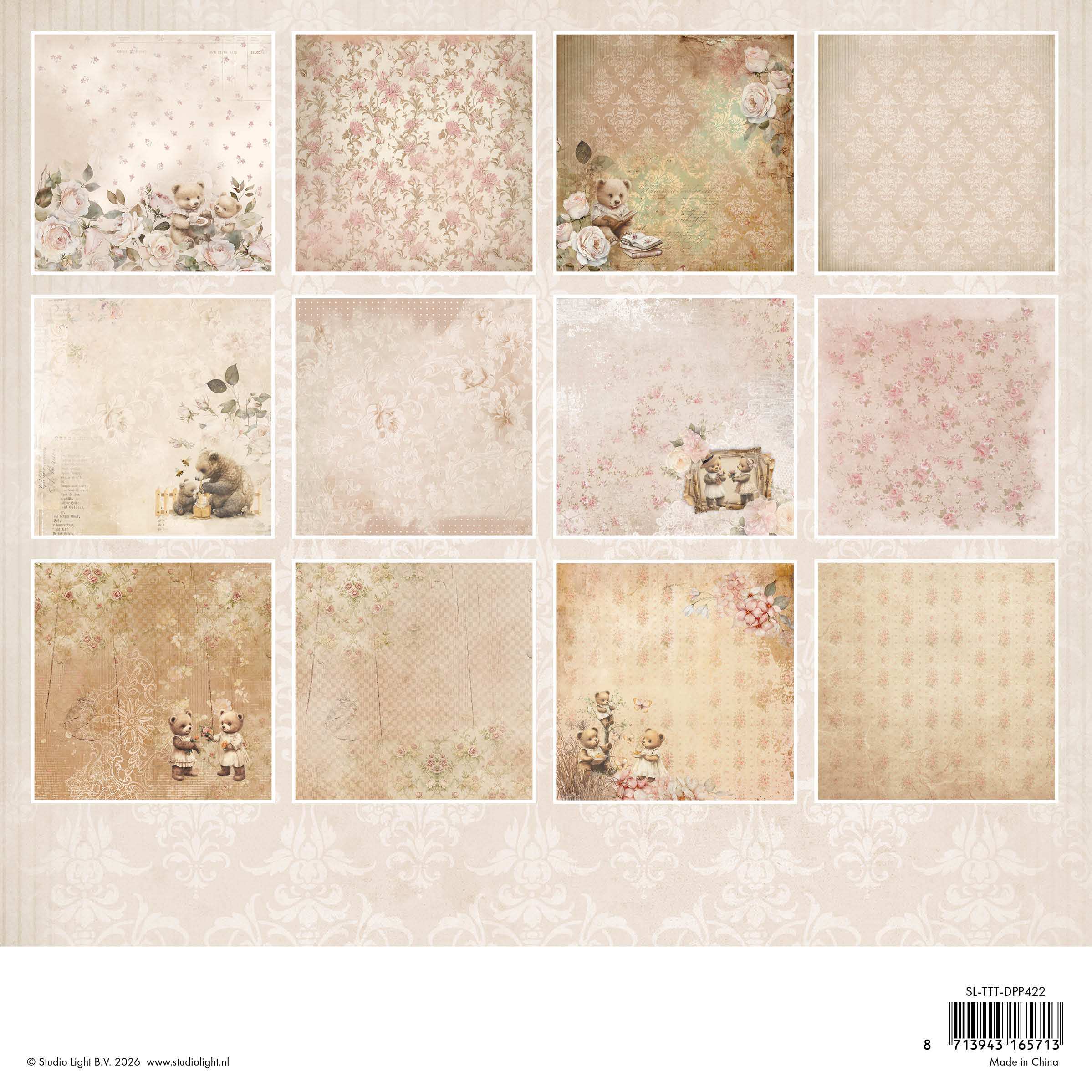 SL Design Paper Pad 12 Patterns Teddy's Tea Time 36 Sheets