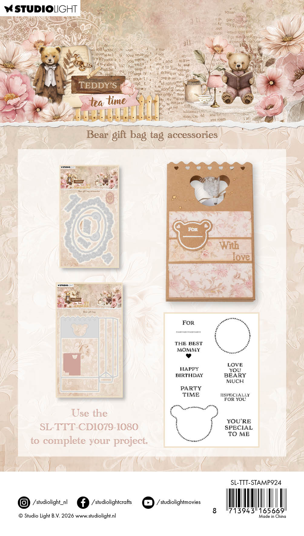 SL Clear Stamp Bear Gift Bag Tag Accessories Teddy's Tea Time 9 Pieces
