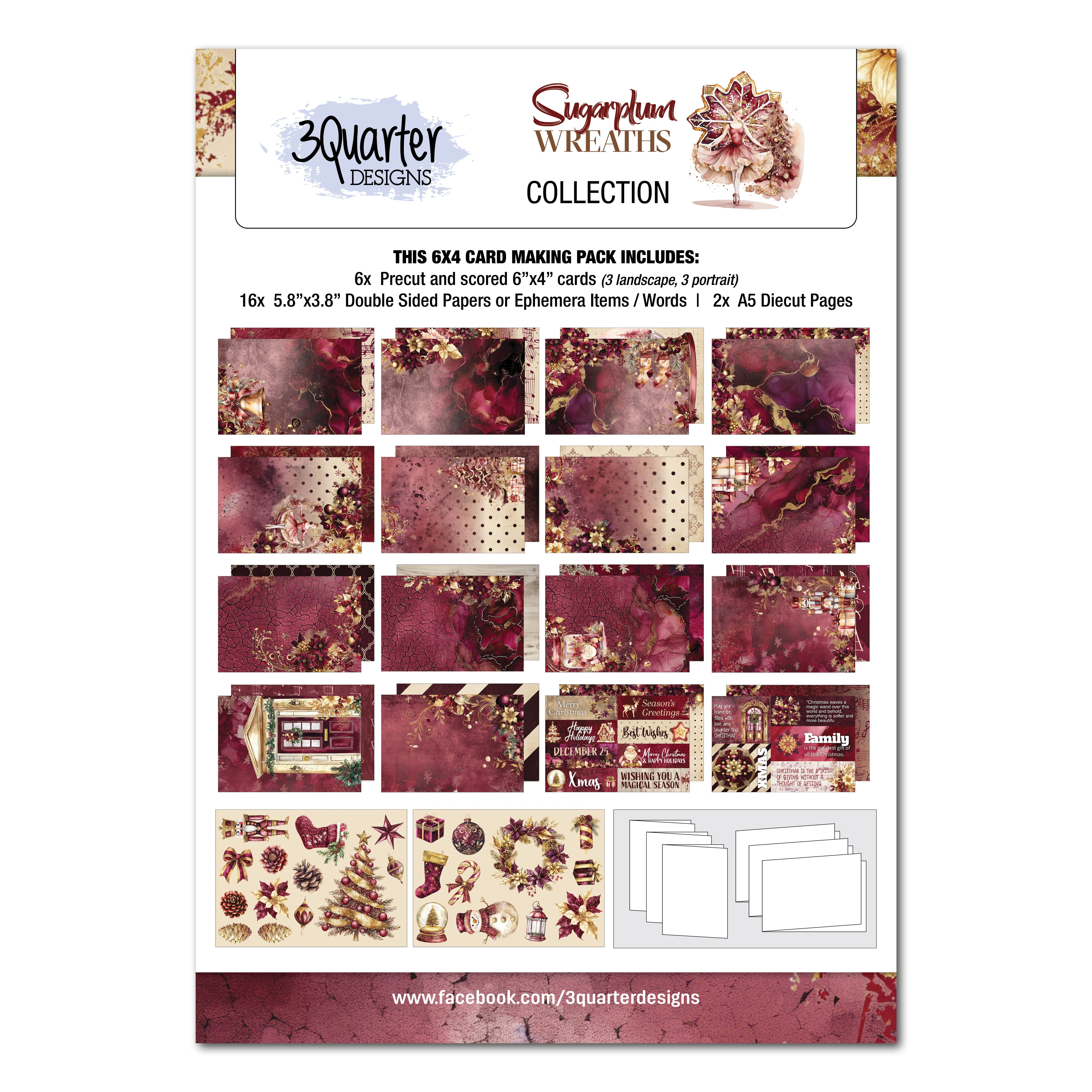 3Quarter Designs Sugarplum Wreath 6x4 Card Pack