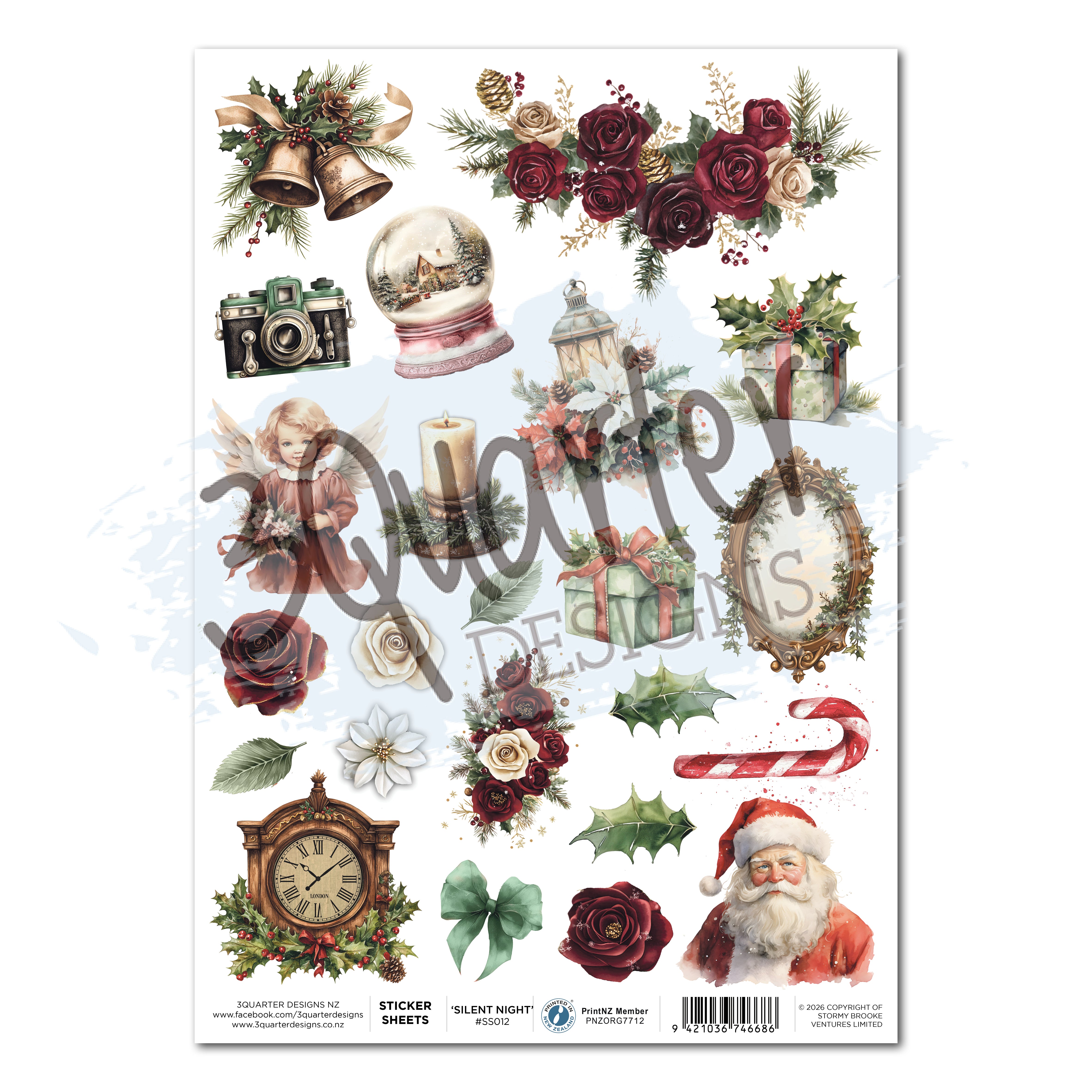 3Quarter Designs Silent Night - A4 Sticker Sheet - 3 Sheets