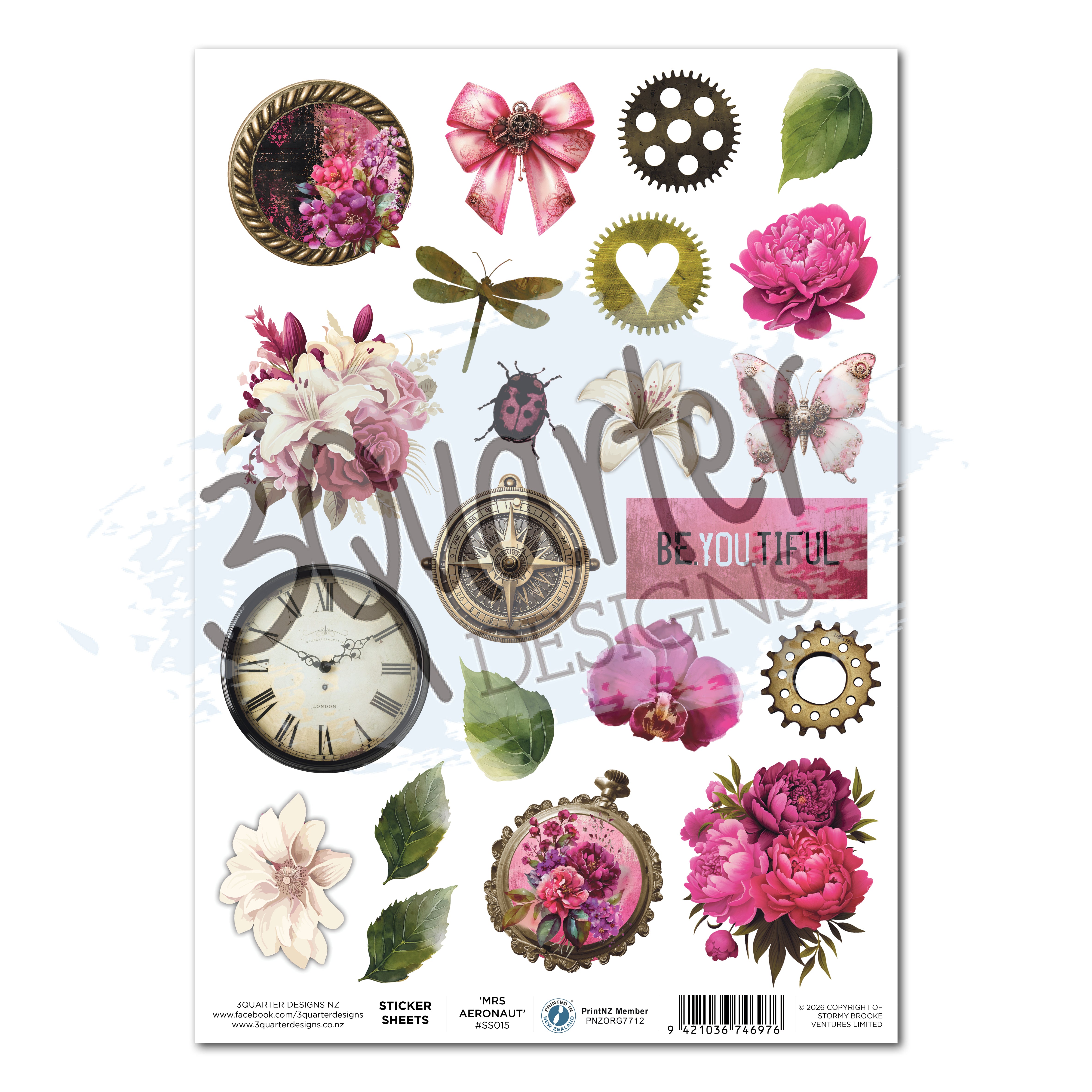 3Quarter Designs Mrs Aeronaut - A4 Sticker Sheet - 3 Sheets