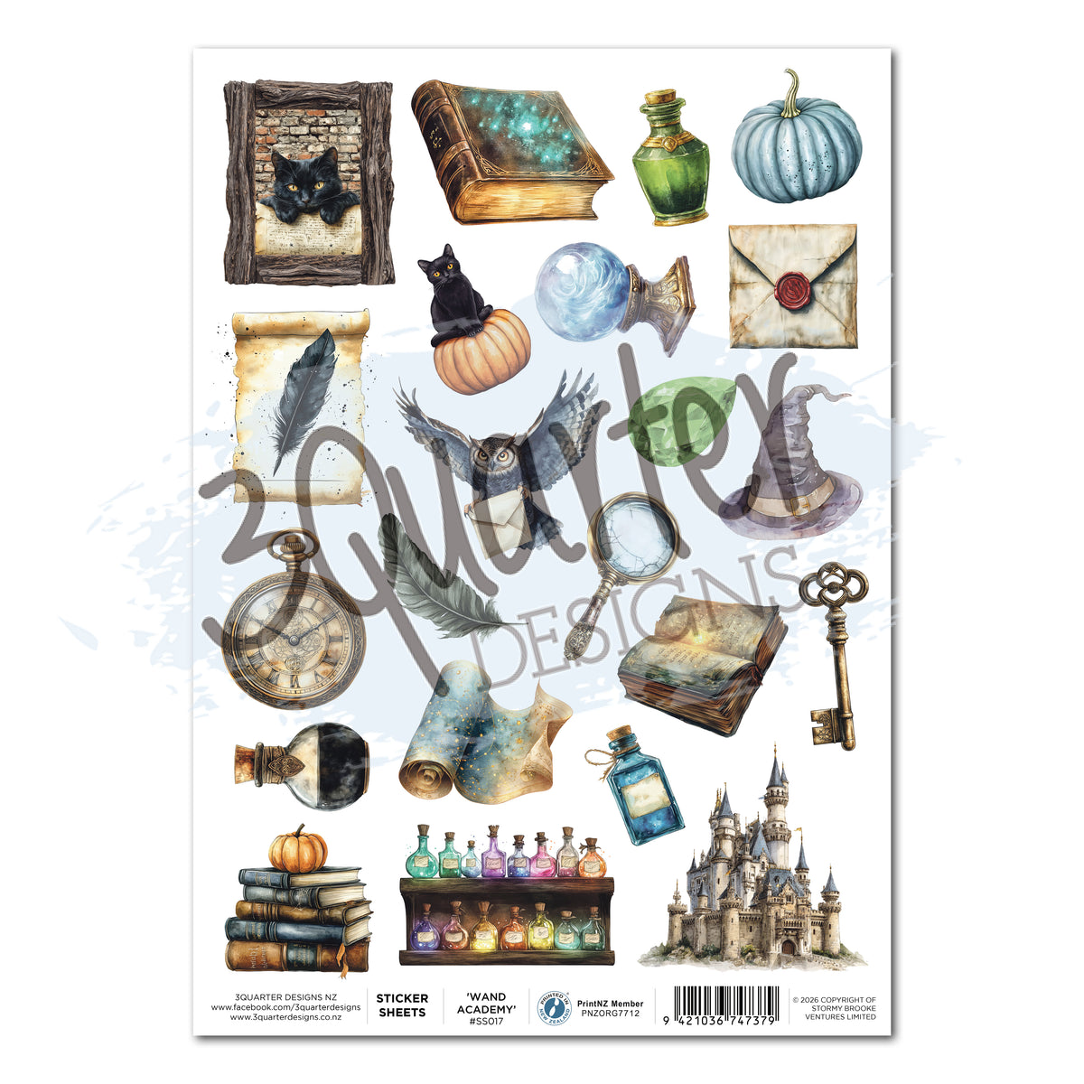 3Quarter Designs Wand Academy - A4 Sticker Sheet - 3 Sheets