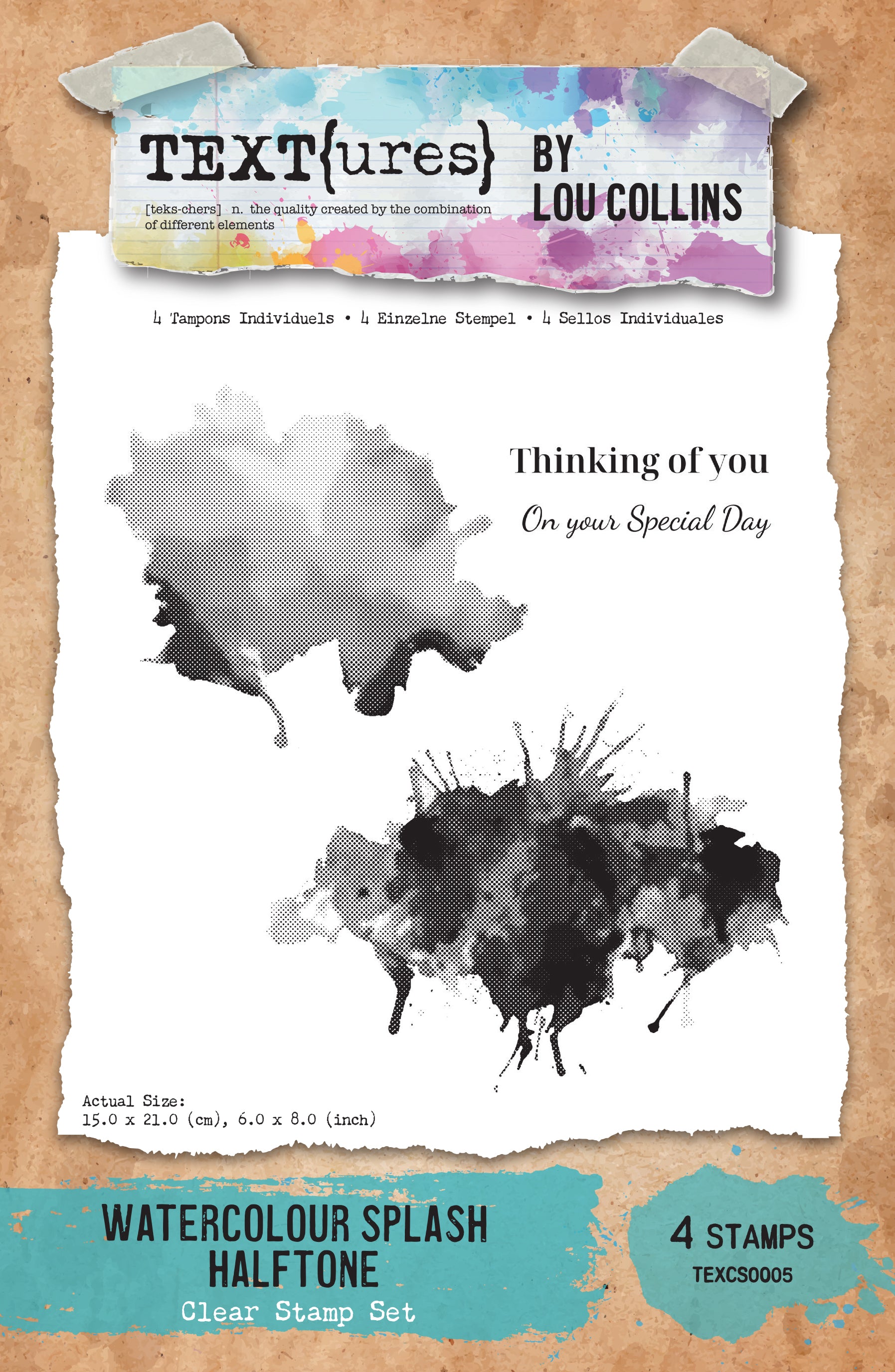 TEXT{ures} Watercolour Splash Halftone 6in x 8in Clear Stamp Set