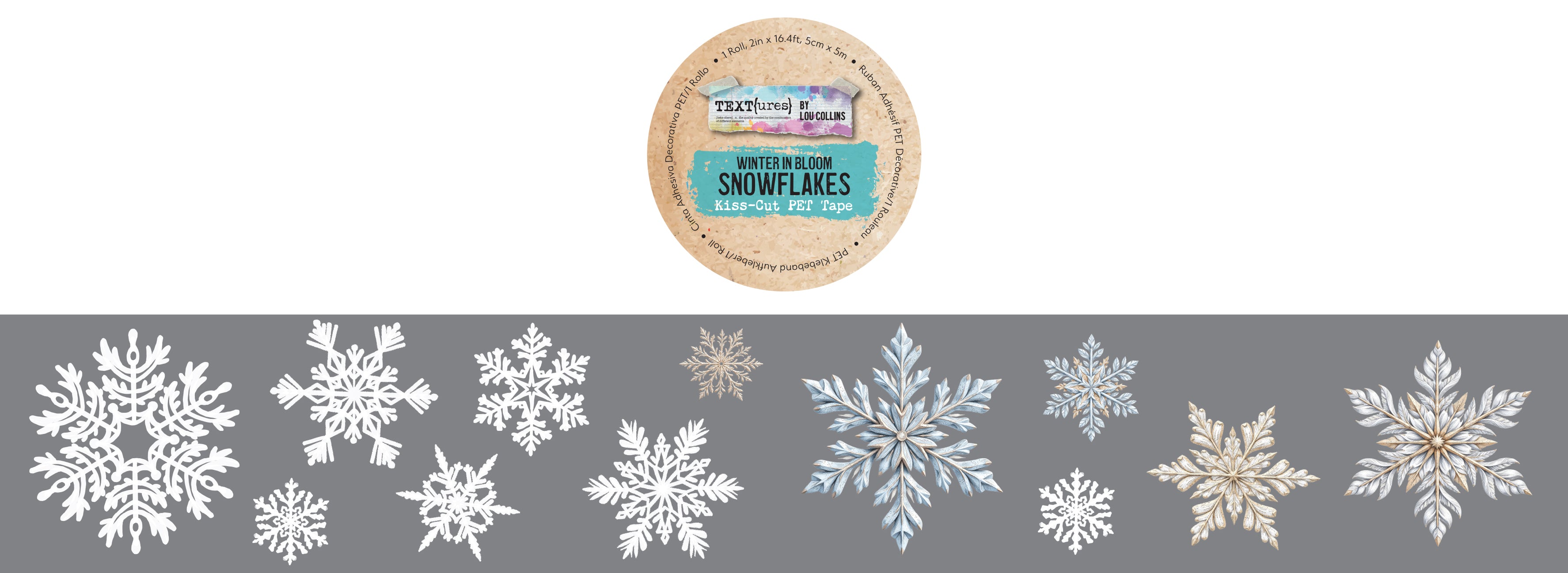 TEXT{ures} Winter in Bloom Snowflakes Kiss-Cut PET Tape