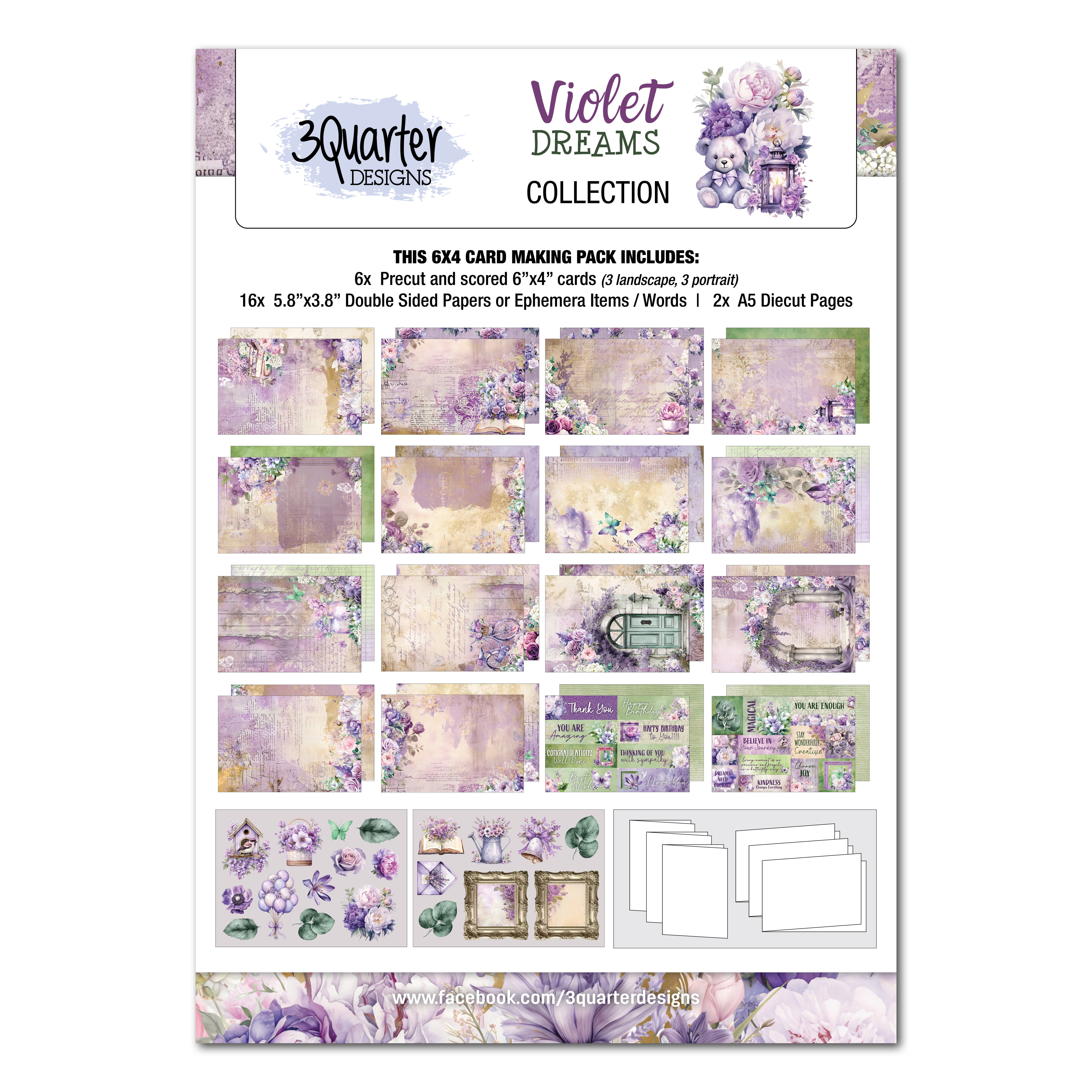 3Quarter Designs Violet Dreams 6x4 Card Pack