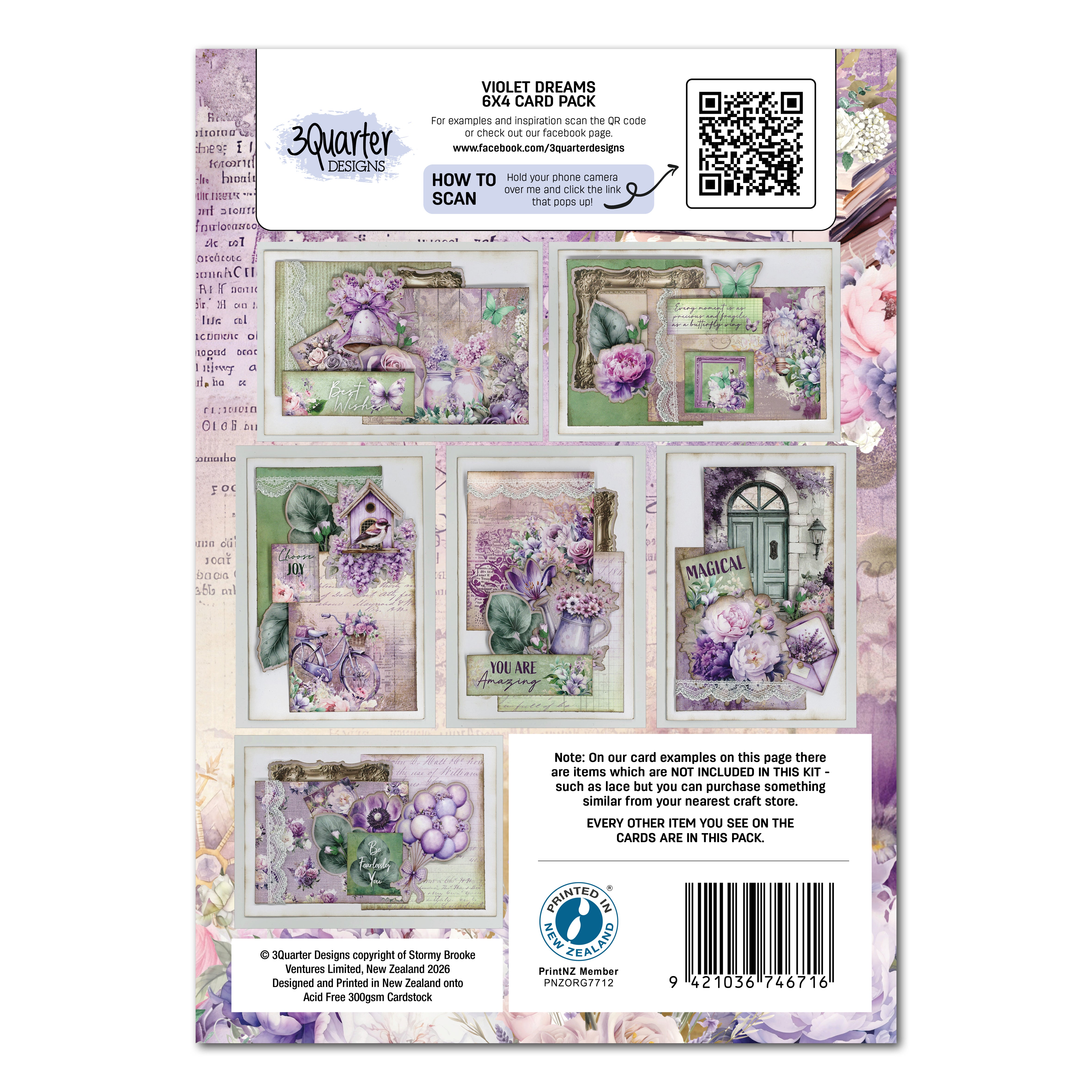 3Quarter Designs Violet Dreams 6x4 Card Pack