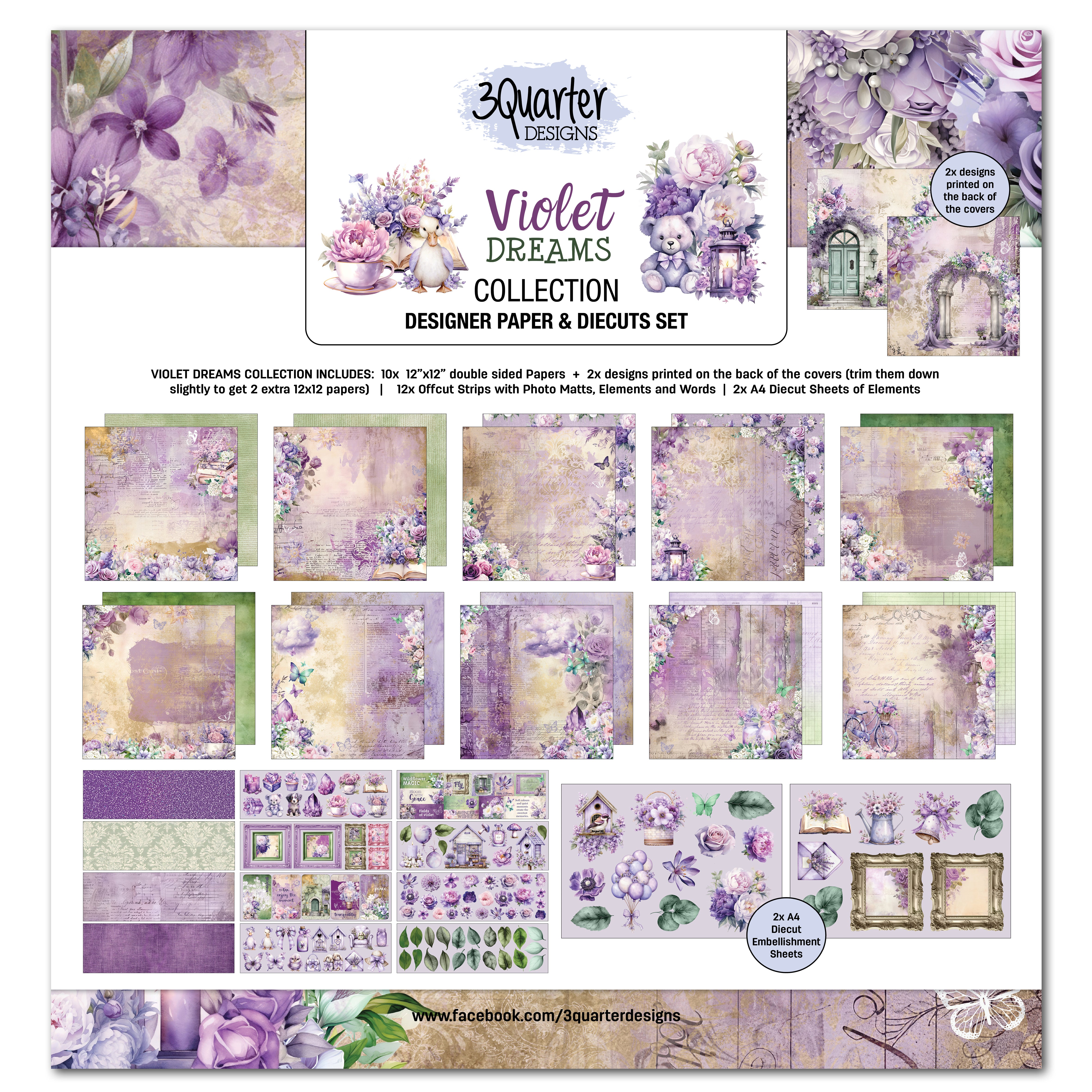 3Quarter Designs Violet Dreams 12x12 Designer Paper & Diecuts Set