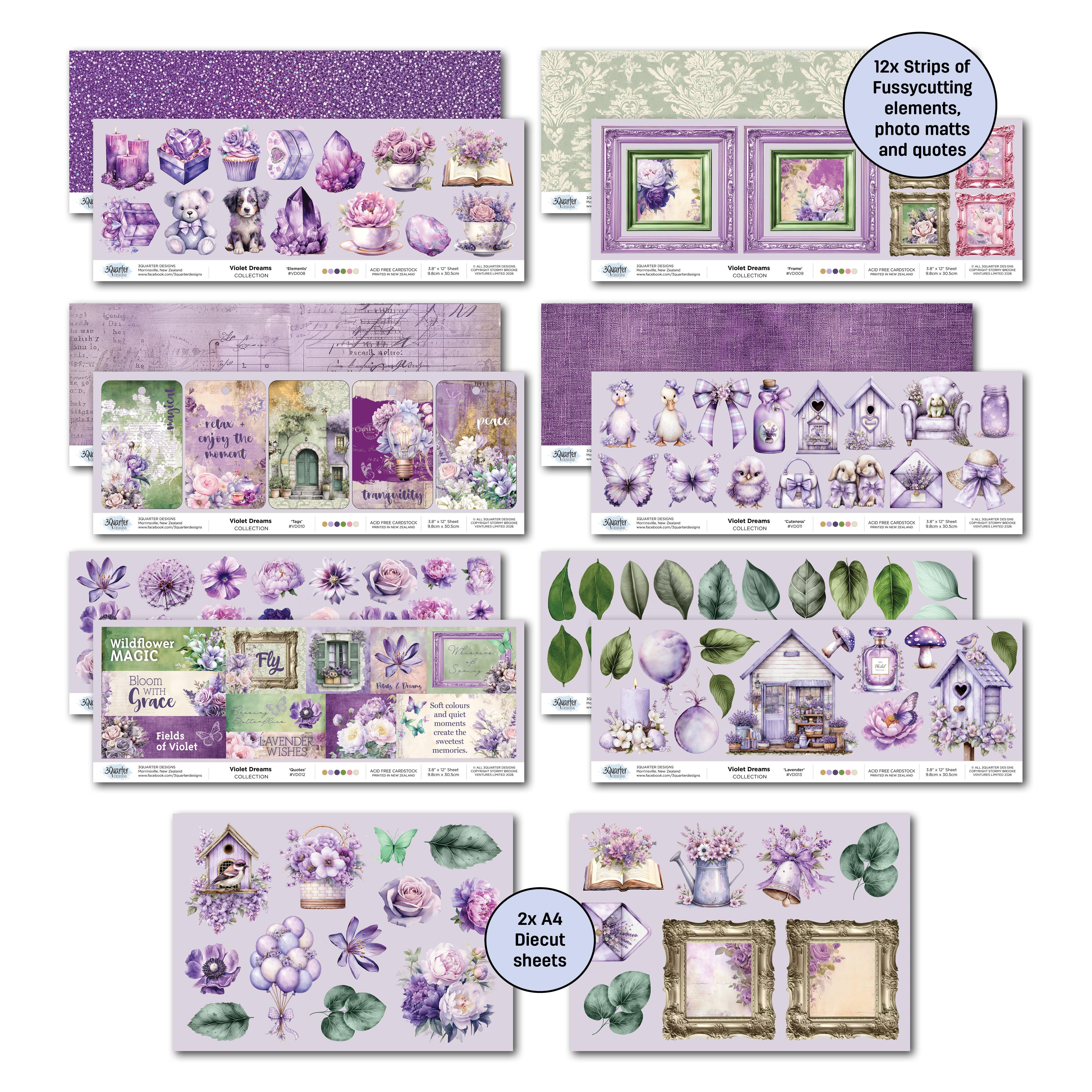 3Quarter Designs Violet Dreams 12x12 Designer Paper & Diecuts Set